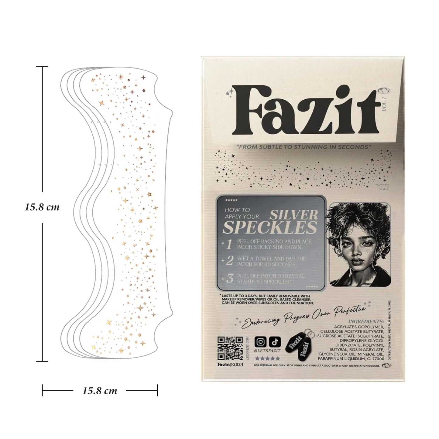 Fazit Silver Speckles - Glitter Freckle Makeup Patches - Shimmering Faux Freckles & Body Glitter - Waterproof, Long-Lasting Instant Glamour