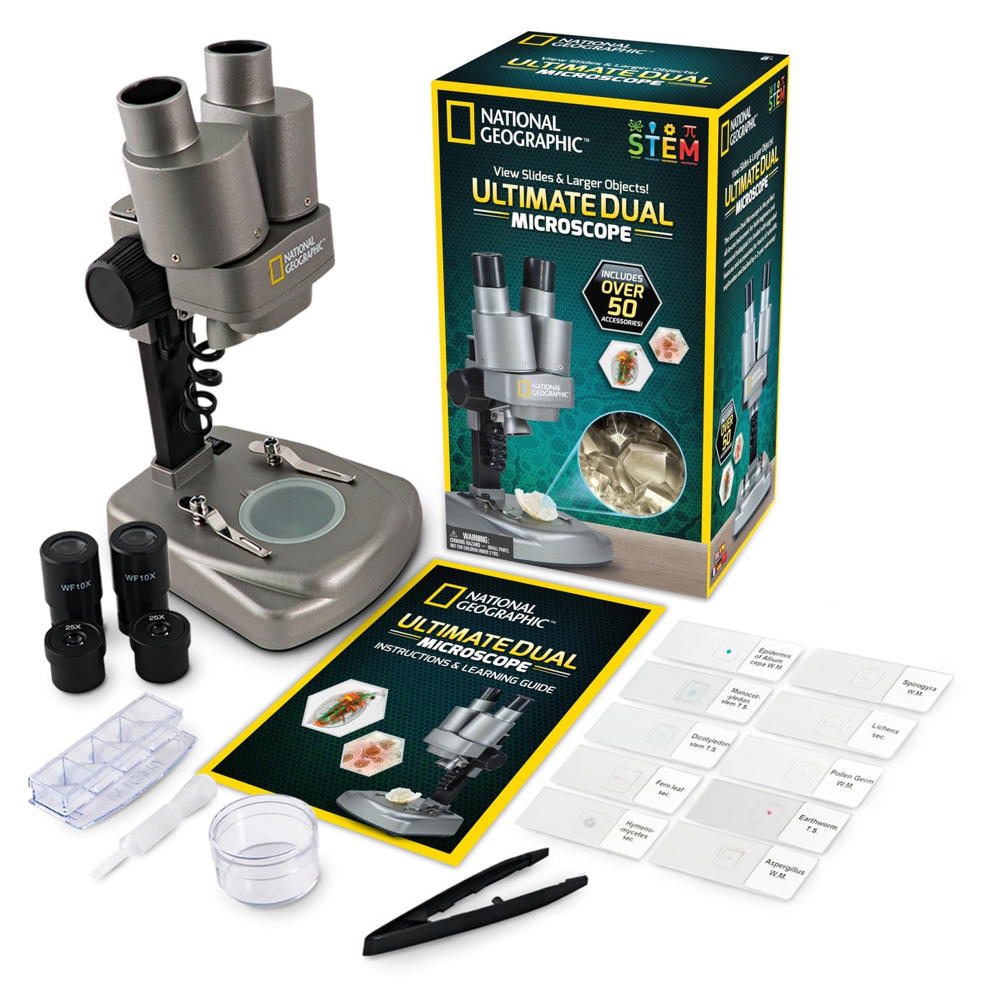 National Geographic Dual LED Kids Microscope – 50+ Pc Science Kit with Prepared & Blank Slides, Biology STEM Set for Ages 8–12, Exclusive