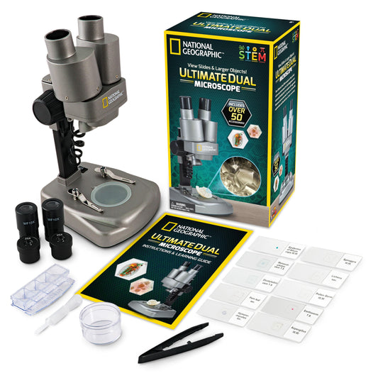National Geographic Dual LED Kids Microscope – 50+ Pc Science Kit with Prepared & Blank Slides, Biology STEM Set for Ages 8–12, Exclusive