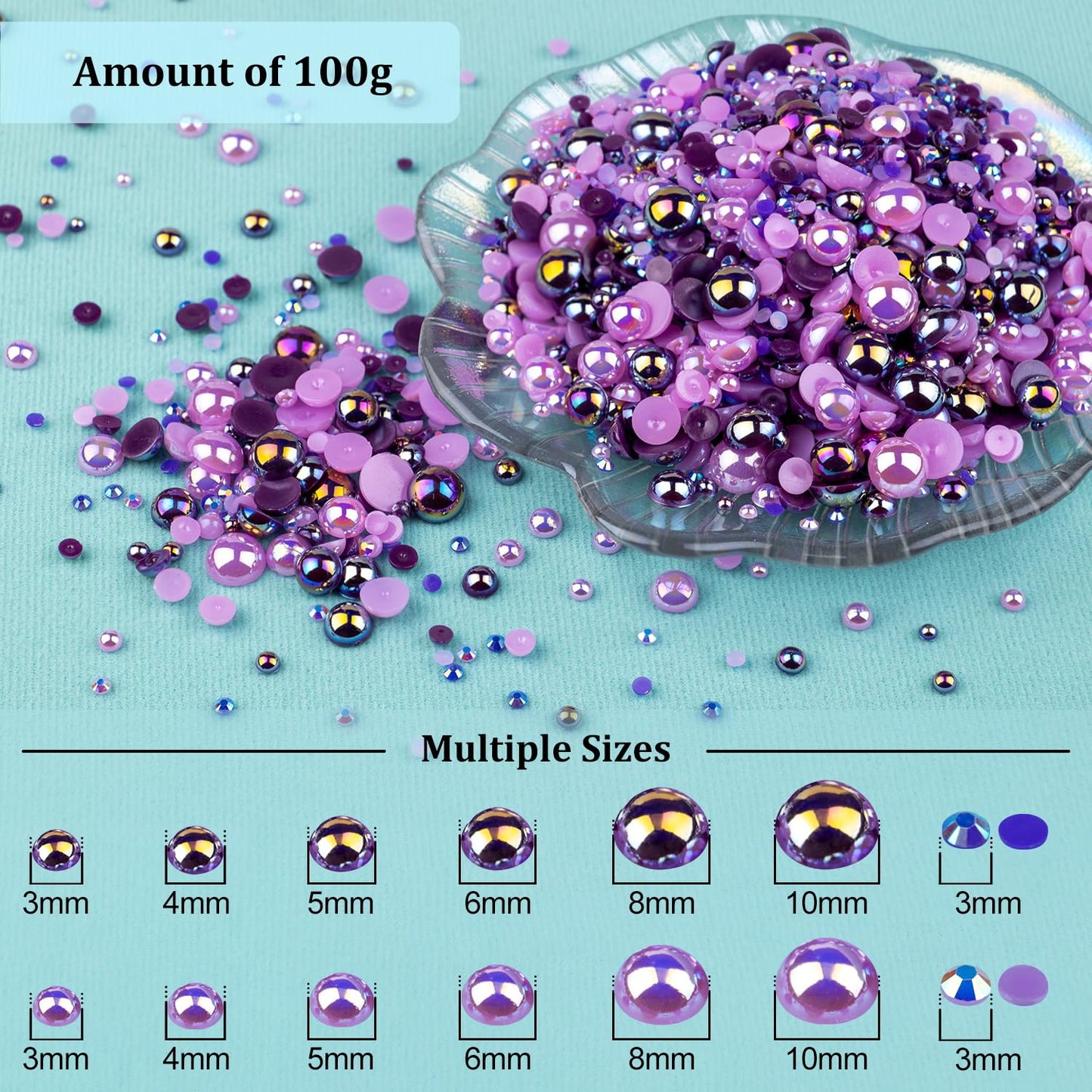 100g Flatback Pearls and Rhinestones Set 4-Purple Series, Mixed Size 3-10mm Resin Rhinestones and Half Pearls for Nail Art and Crafts and Decoration Beauty and Personal Care BELLEBOOST