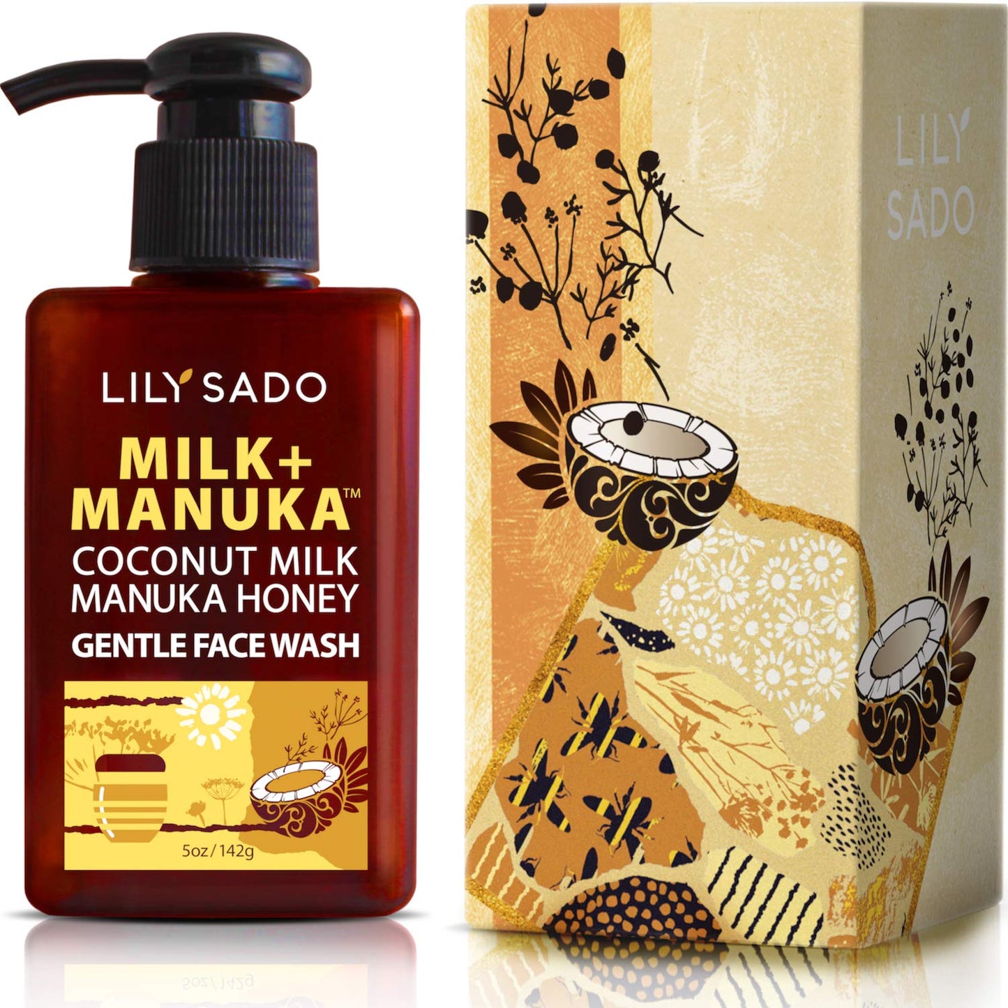 LILY SADO MILK+MANUKA™ Coconut Milk & Manuka Honey Gentle Gel Face Cleanser - Natural Cruelty-Free Facial Wash Cleanses, Balances, Soothes & Hydrates