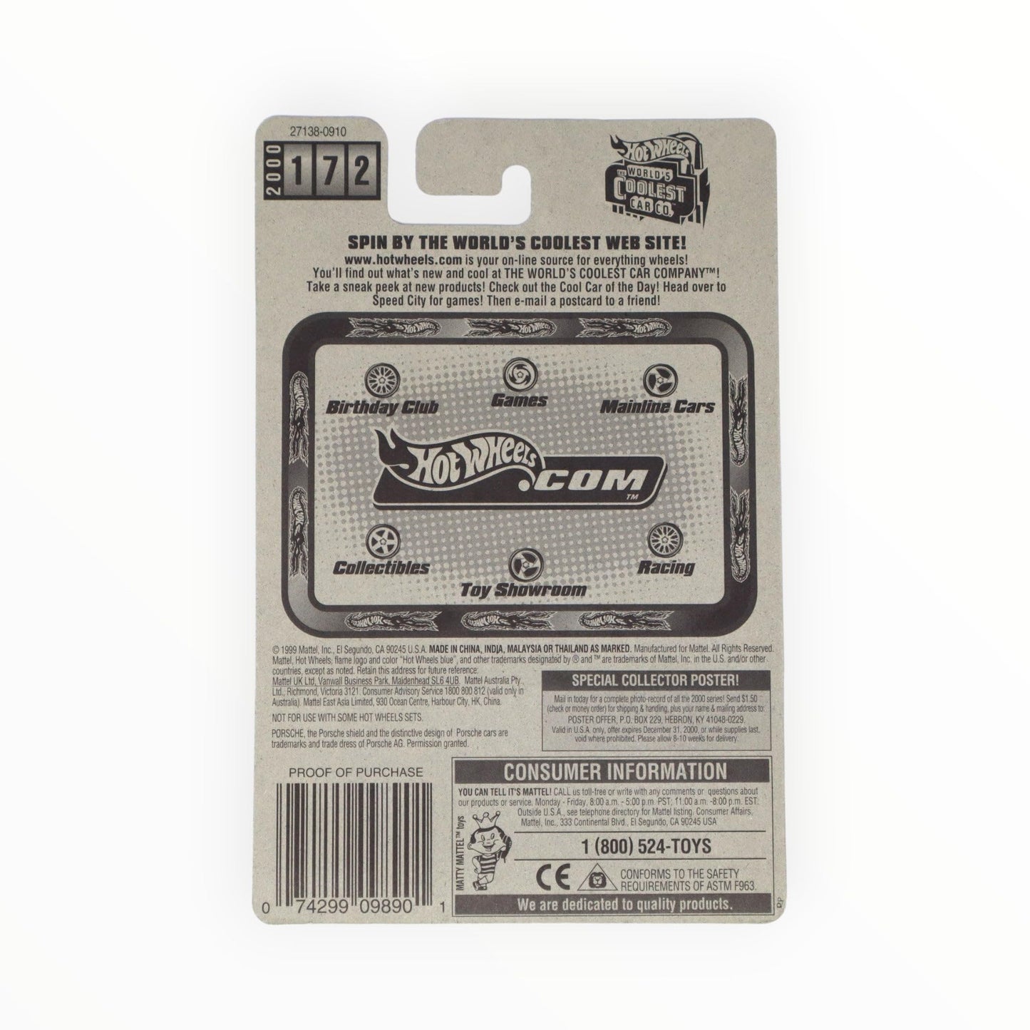 Hot Wheels 2000-172 Porsche 911 Gt1-98 1:64 Scale