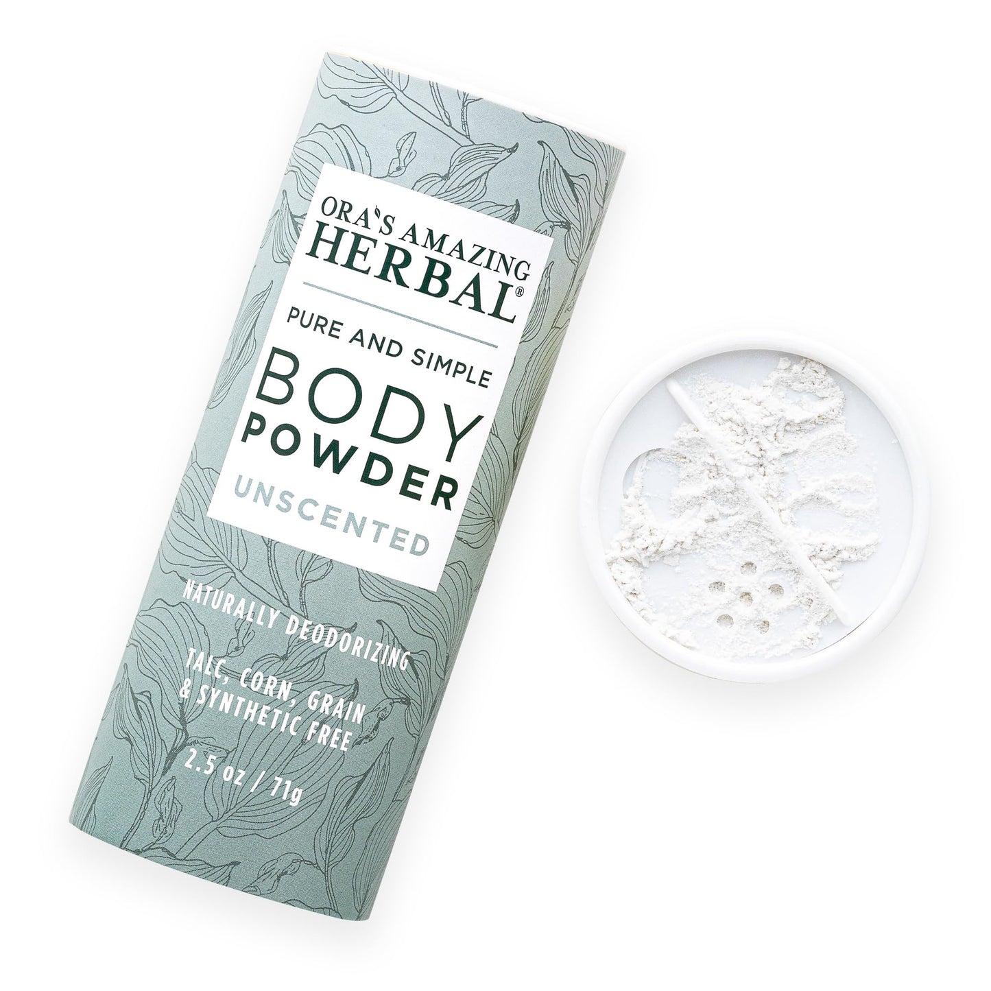 Ora's Amazing Herbal Fragrance Free Body Powder for Women and Men, Unscented Talc Free Talcum Powder, Cornstarch Free Dusting, Waxing, Natural