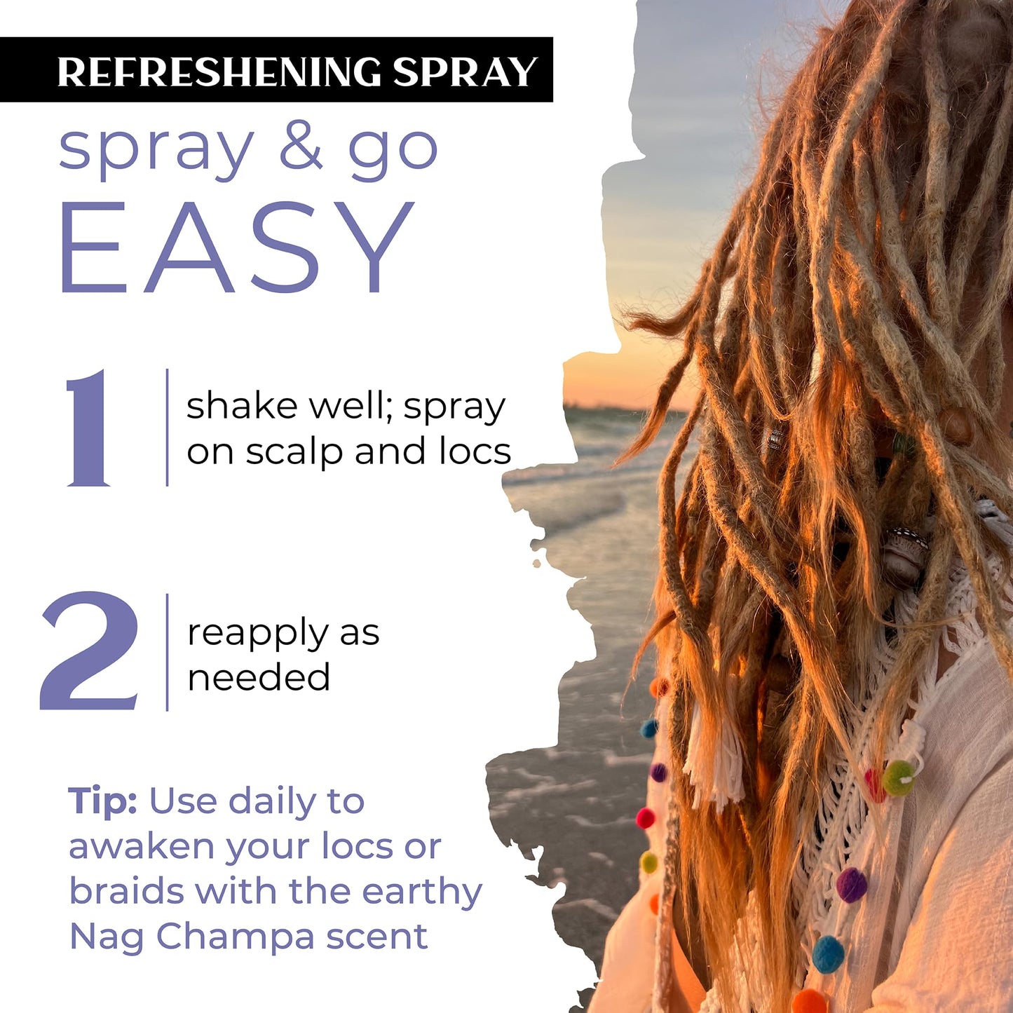 Dollylocks Refreshening Spray for Locs, Braids, Extensions, Dreadlocks | Nag Champa | Plant-based, Residue-free, Sulfate-free | Refresh Moisturizing