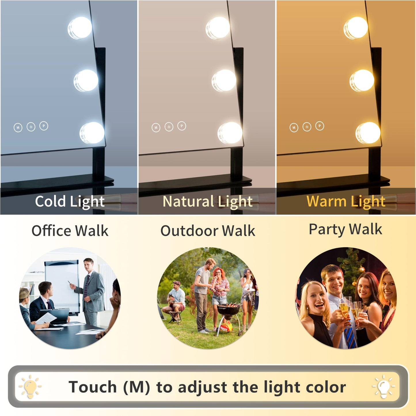 Kotdning Vanity Mirror with Lights,Lighted Vanity Mirror with 9 Dimmable Bulbs for Dressing Room & Bedroom,3 Color Lighting,Modes Detachable 10x Beauty and Personal Care Kotdning