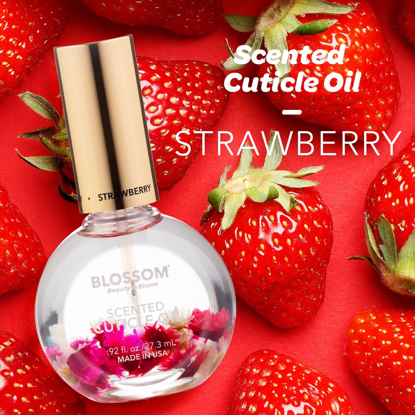 Blossom Cuticle Oil for Nails, Hydrating & Moisturizing, Scented Nail Care with Real Flowers, Made in USA, Strawberry, 0.92 fl oz