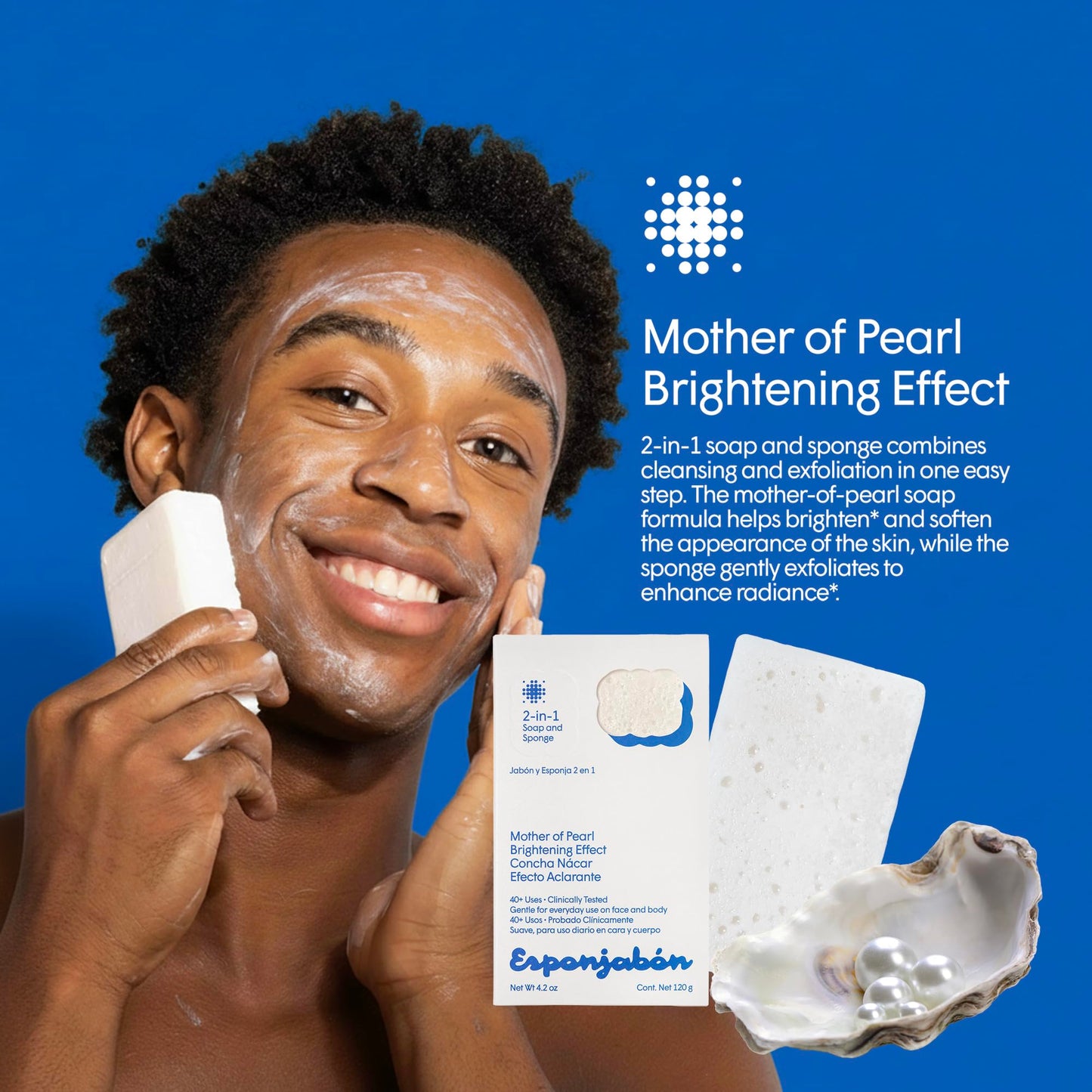 EsponJabon Mother of Pearl, Lightening Effect, Sponge Inside, Soap Outside, Multifunctional