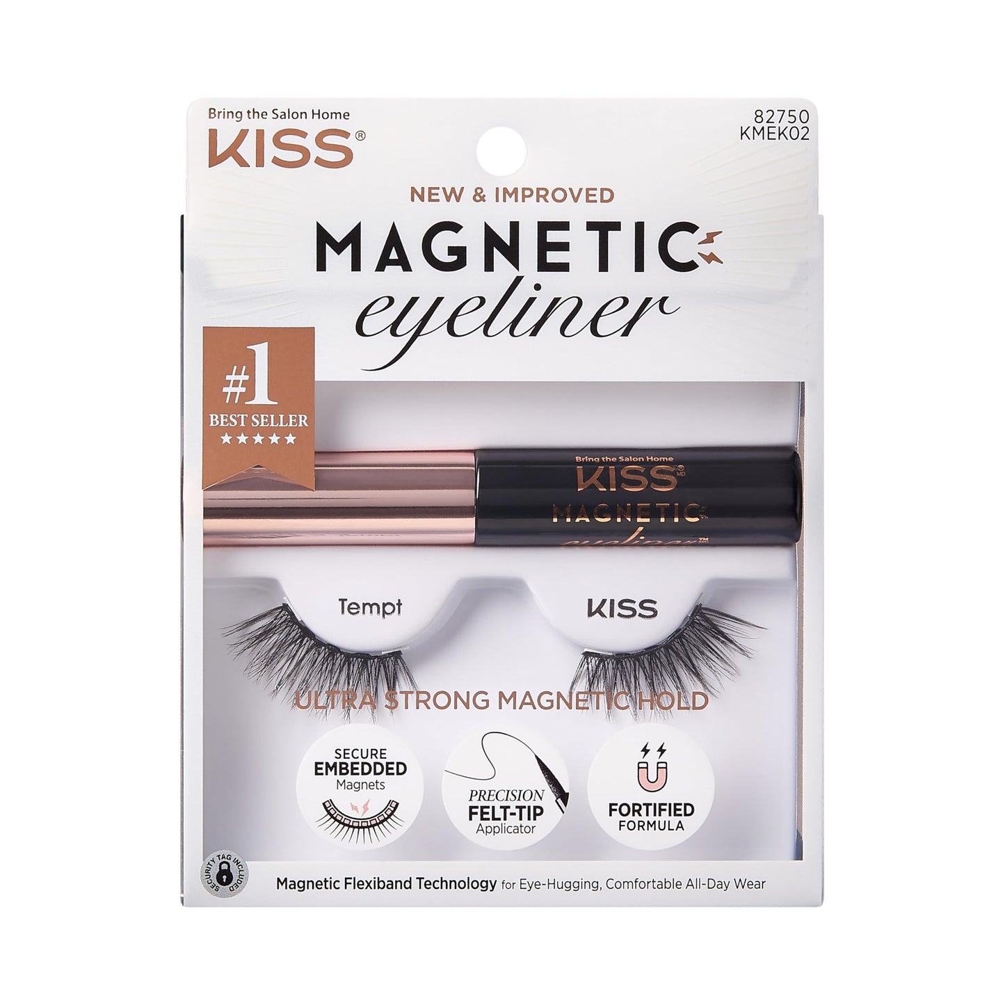 KISS Magnetic False Eyelashes and Eyeliner, ‘Tempt’, 14mm, Easy to Apply, Reusable, No Glue, Flexiband Technology, Precision Felt Tip, Fortified