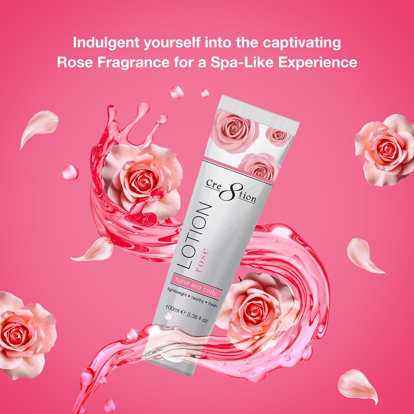 Cre8tion Spa Rose Hand & Body Lotion, Luxurious Lightweight Moisturizer for Silky, Smooth Skin, 3.3 Fl Oz