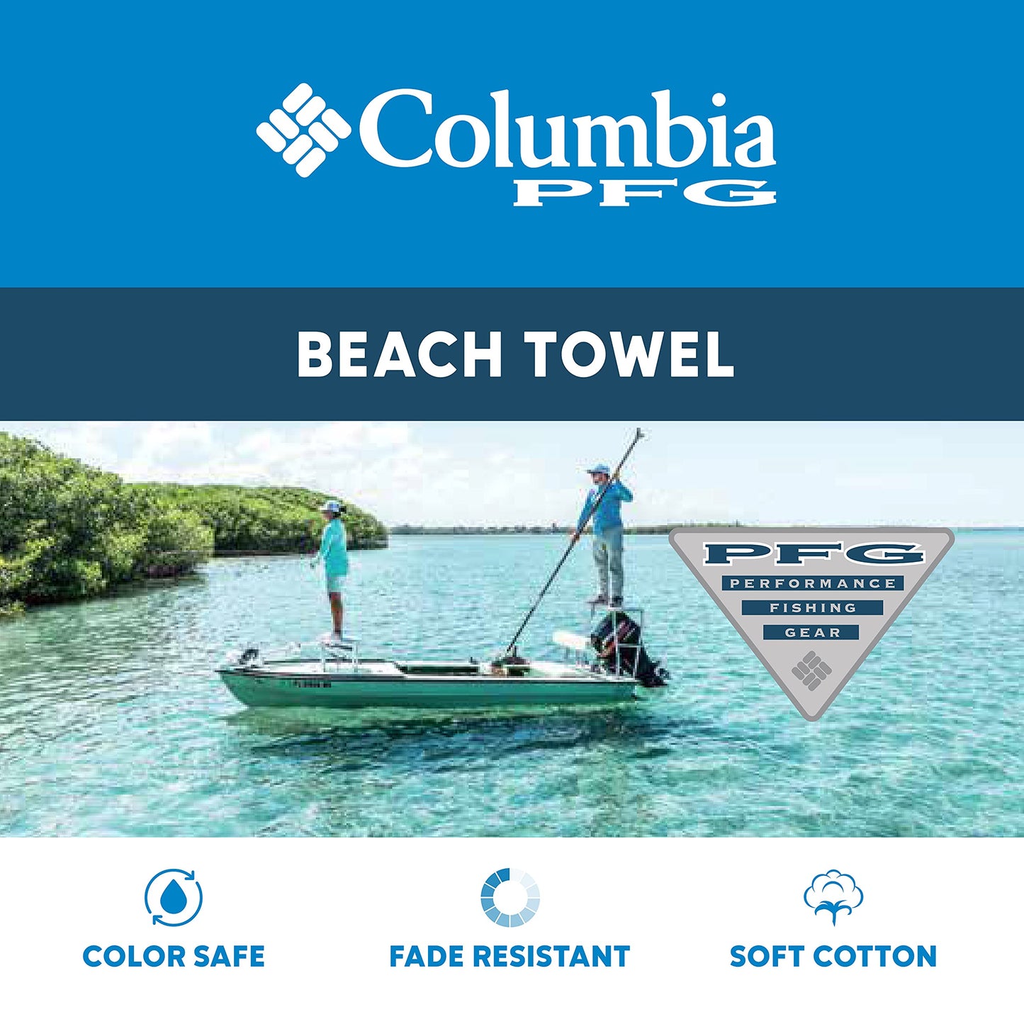 Columbia PFG Beach Towel - 100% Organic Cotton - Low Lint - Color Safe for Beach and Pool - Fade Resistant - 36 X 72 Inches - Sunset Red