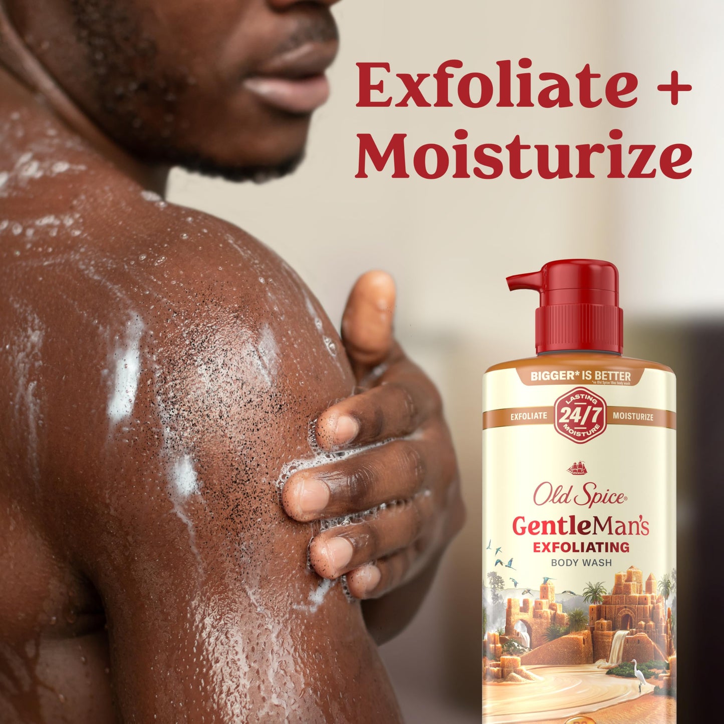 Old Spice GentleMan's Exfoliating & Moisturizing Body Wash for Men, 24/7 Shower Fresh with Long Lasting Scent, Renewing Vitamin B3 Blend, Brown Sugar