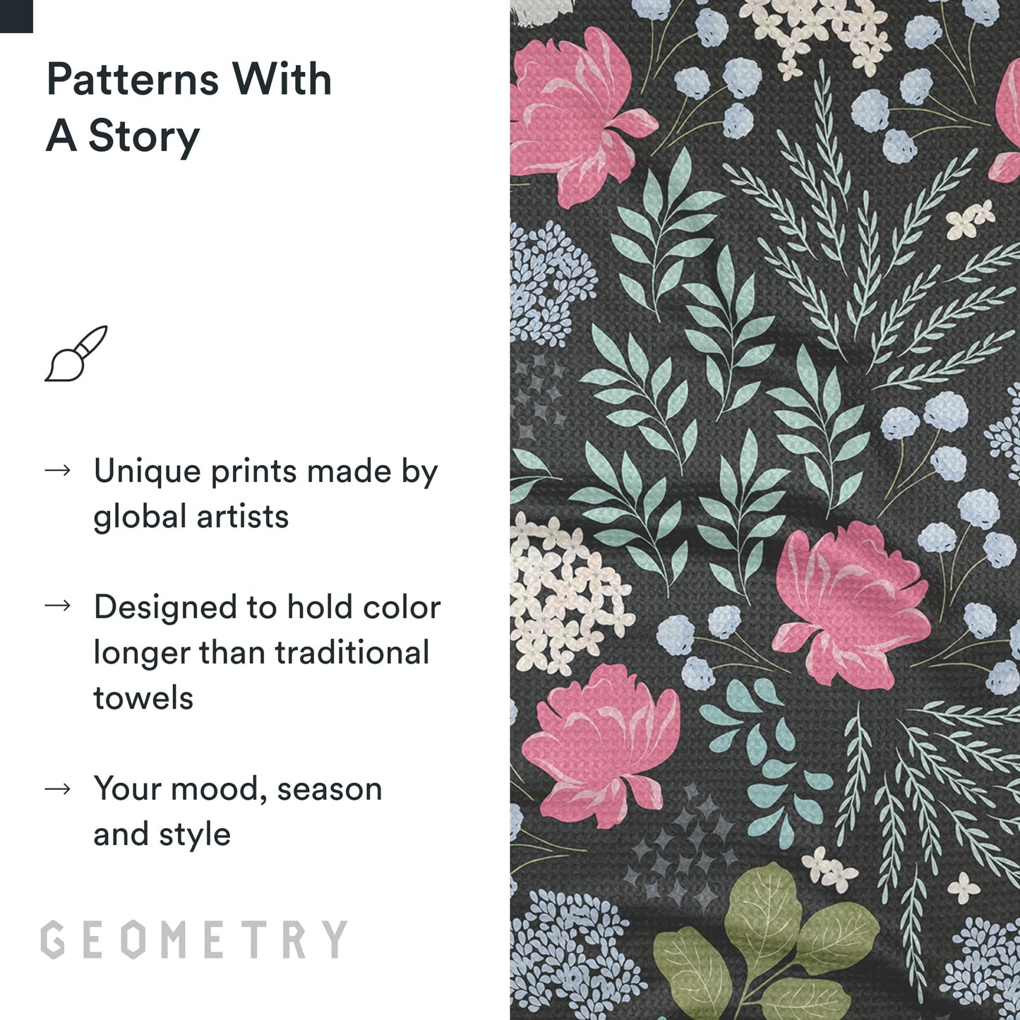 GEOMETRY Kitchen Tea Towels - Quick Dry Microfiber Dish Towels for Kitchen Pretty Petals, 18" x 30" 2 Pack