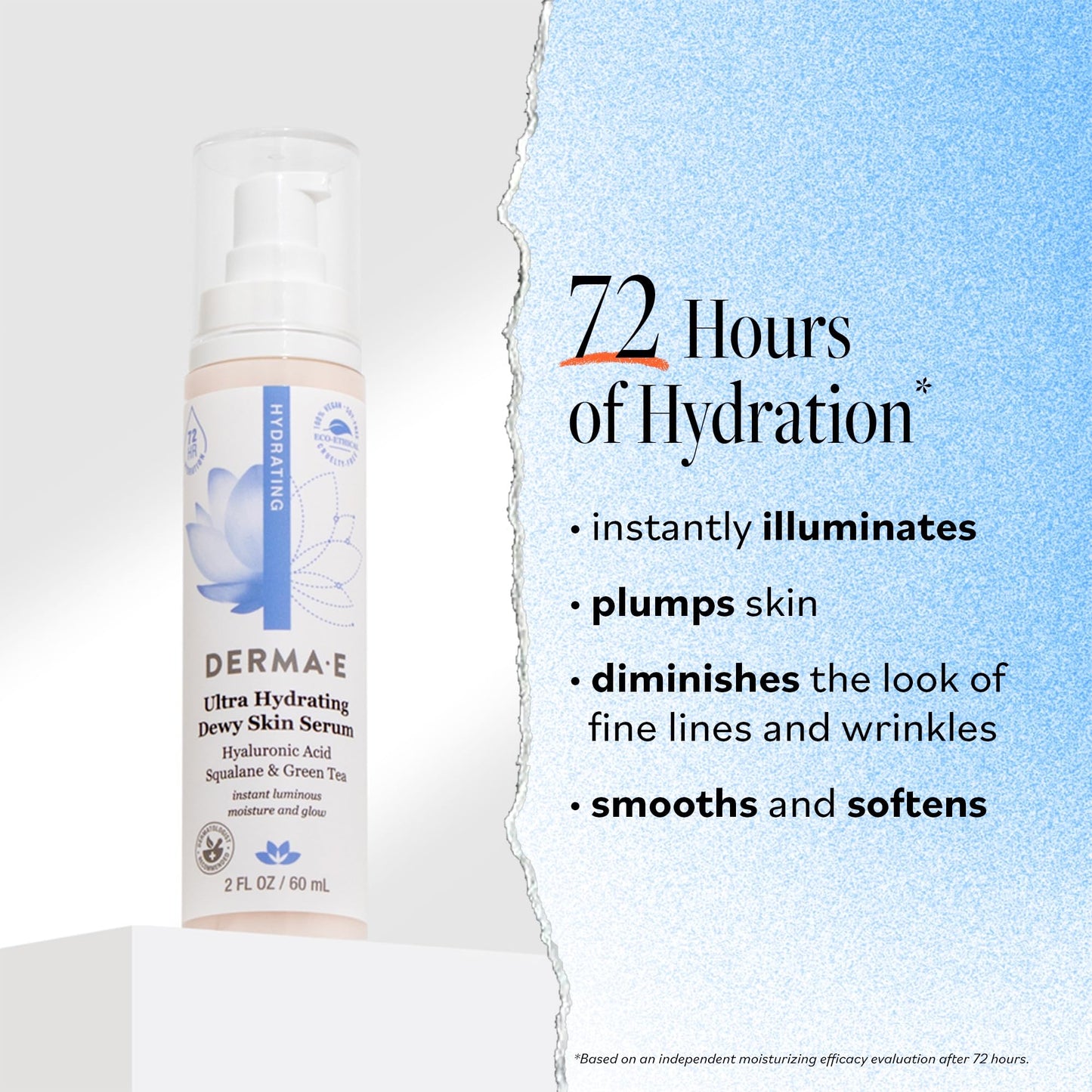 DERMA E Ultra Hydrating Dewy Skin Serum - Moisturizing Facial Treatment with Anti-Aging Squalane, Hyaluronic Acid and Ceramides to Smooth