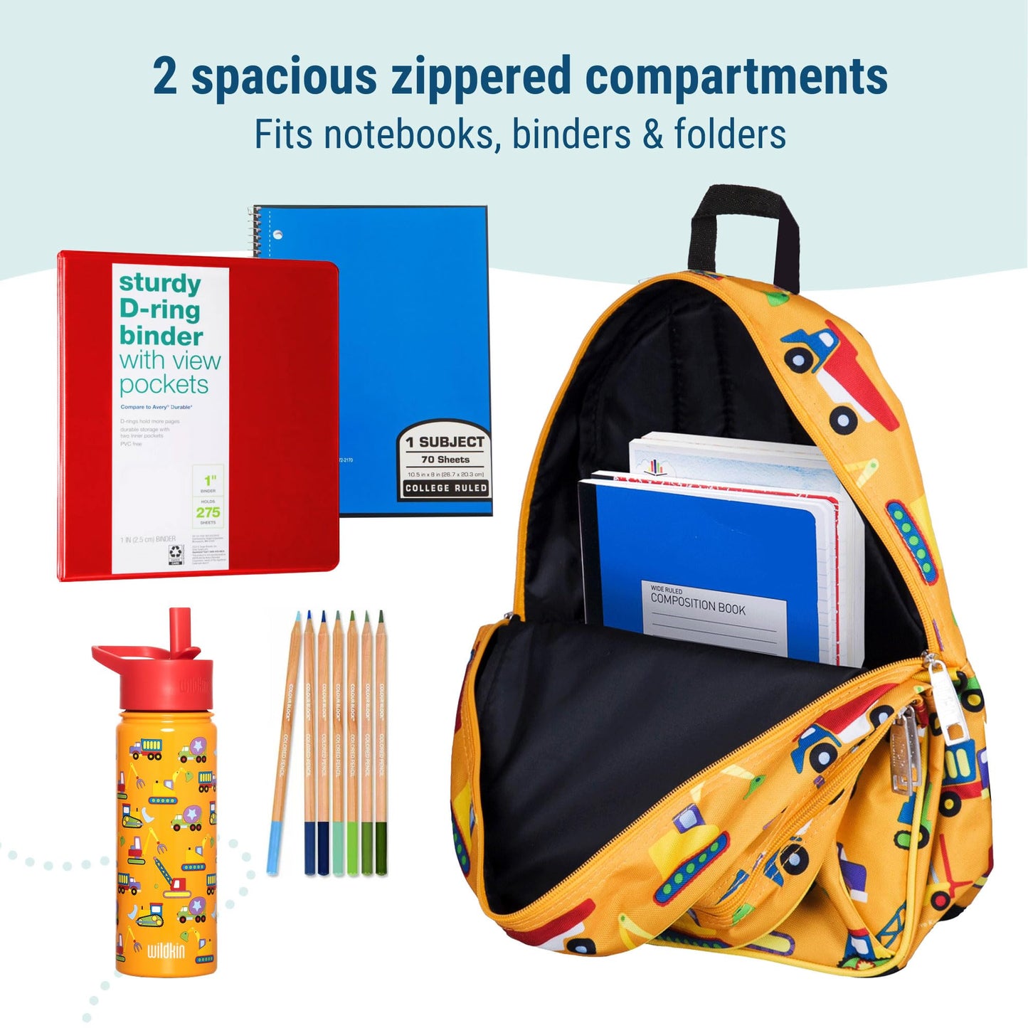 Wildkin 15-inch Kids Backpack - Durable, Padded, Adjustable for School & Travel - Under Construction