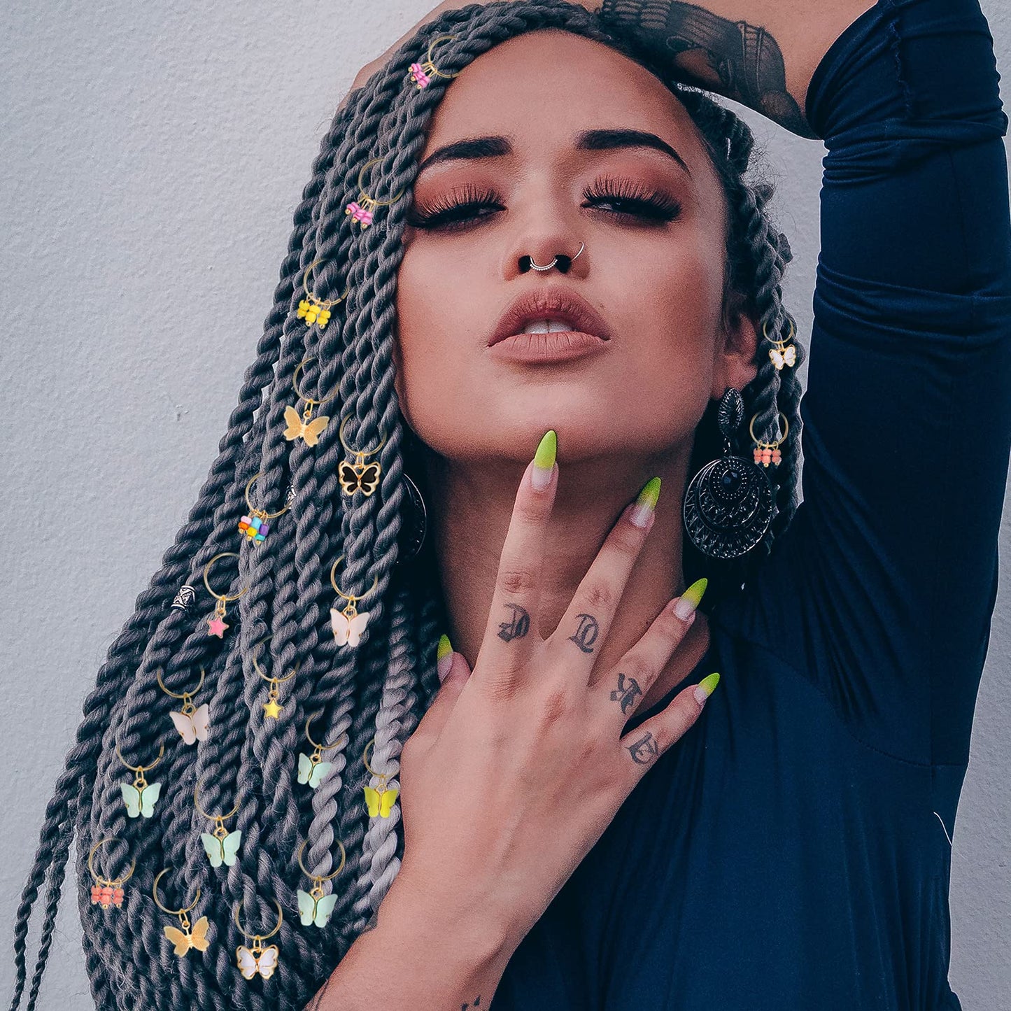 WILLBOND 18 Pieces Colorful Butterfly Hair Jewelry for Braids Gold Braid Hair Rings Clips Christmas Xmas Gifts Lock Dreadlock Braid Charms for Women