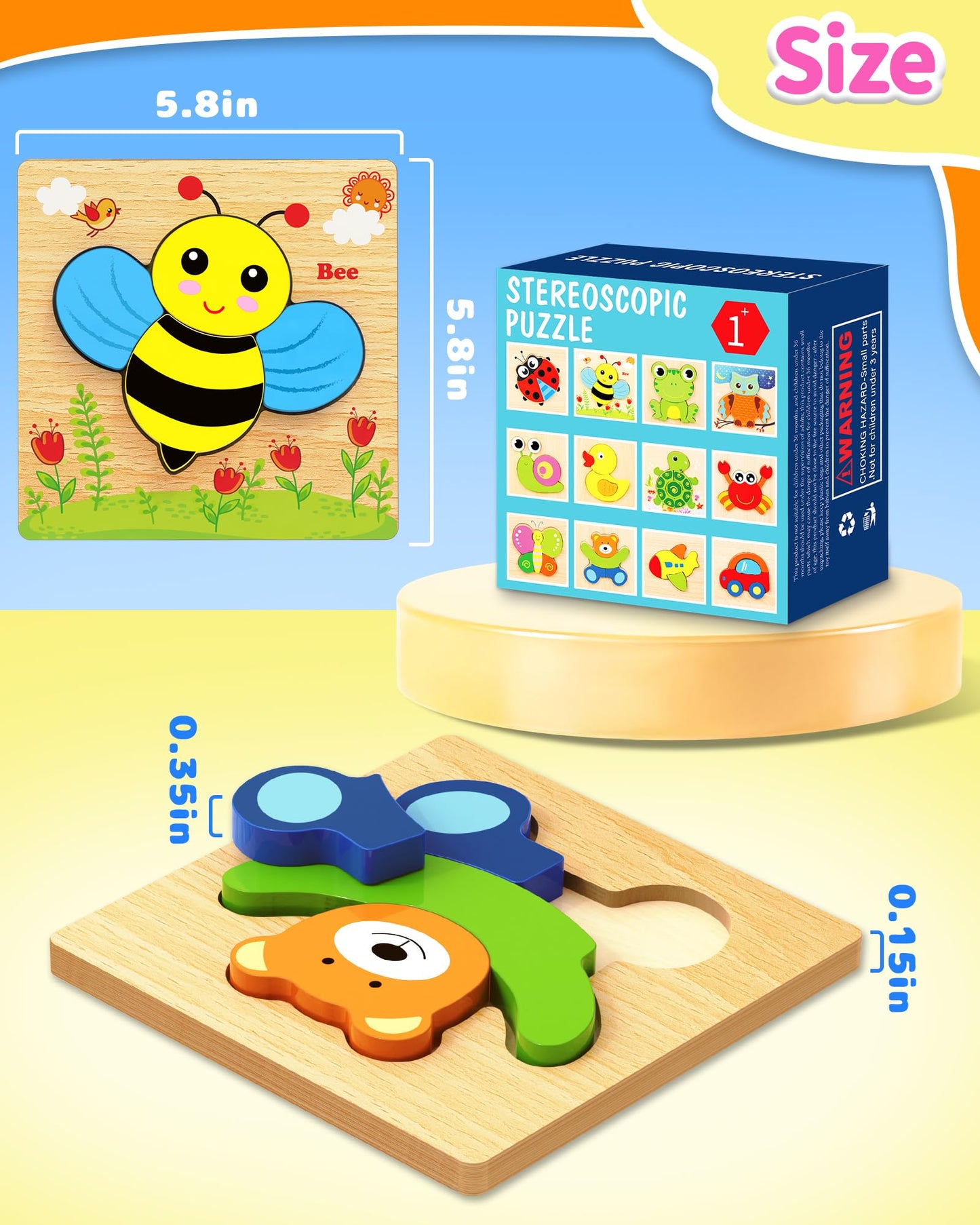 Bekayshad Wooden Animal Puzzles for Toddlers, Montessori Educational Toys for Boys & Girls Ages 1-3, Birthday & Christmas Gift Set