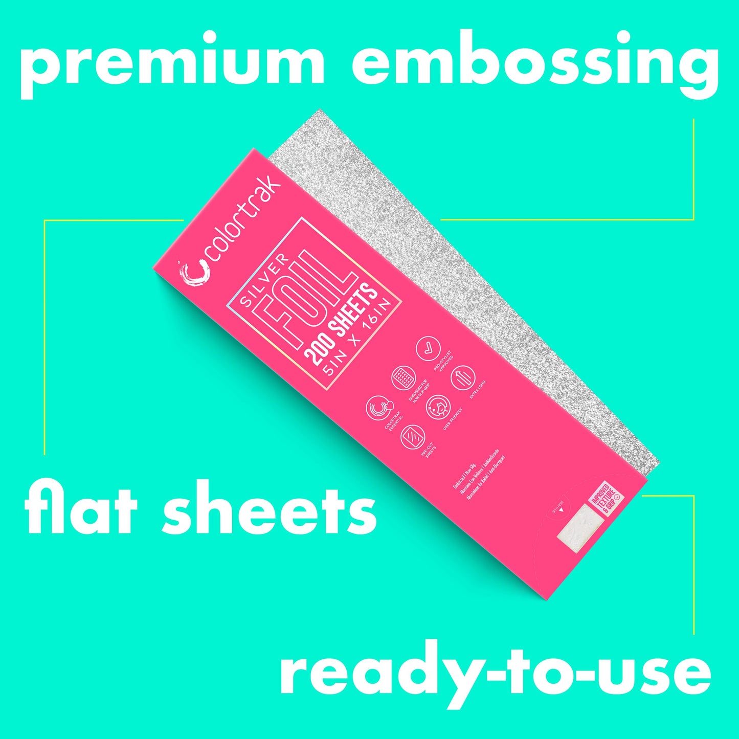 Colortrak Embossed Hair Coloring Foil Sheets, Professional, Convenient 5 x 16 inch Extra Long Pre-cut Sheets, Easy to Grab During Processing, Silver
