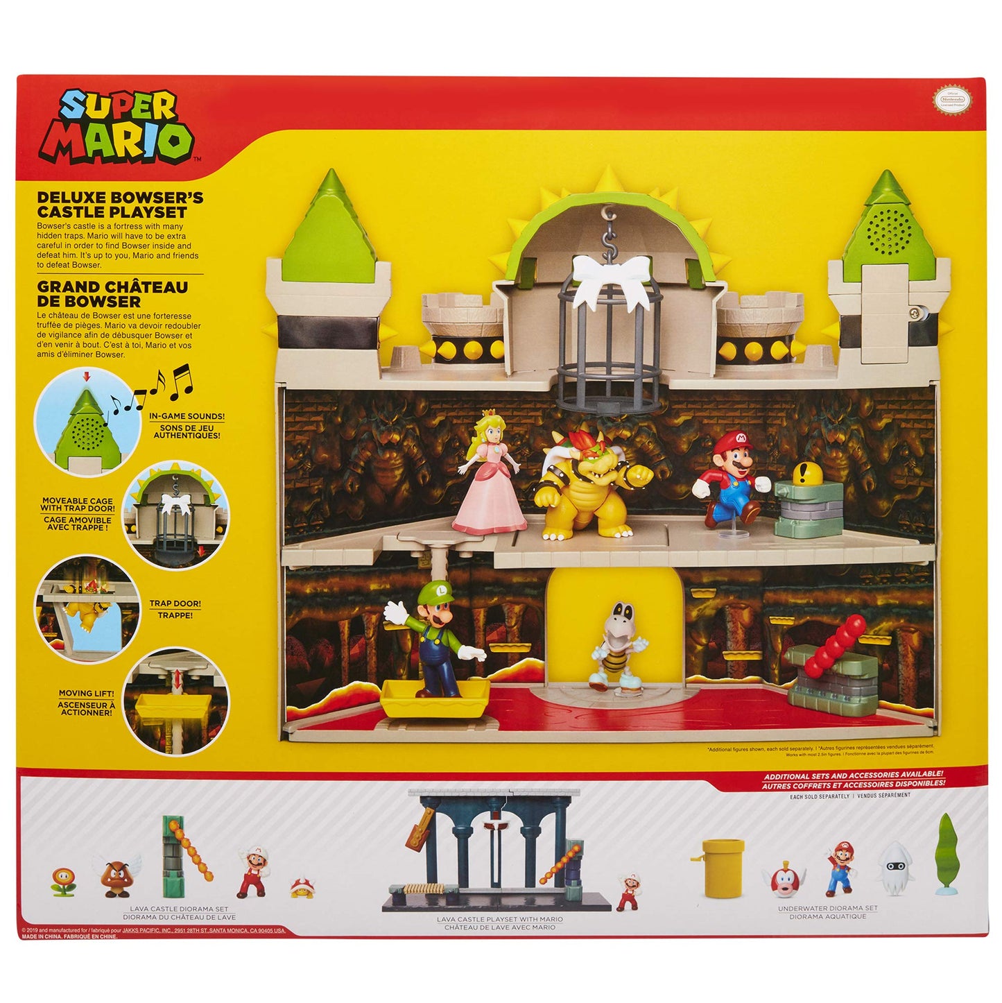 Super Mario Nintendo Deluxe Bowser's Castle Playset with 2.5" Exclusive Articulated Bowser Action Figure, Interactive Play Set with Authentic in-Game…