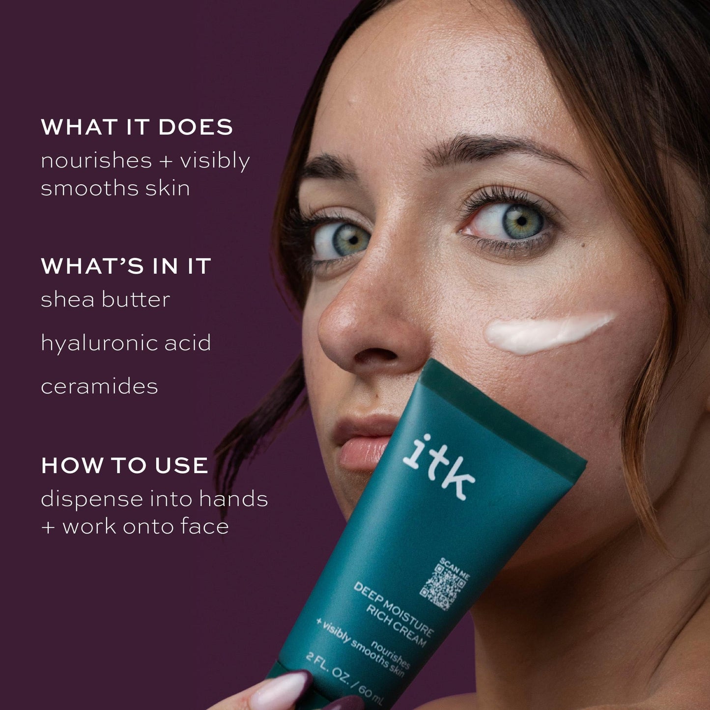 ITK Skincare Deep Moisture Anti Aging Face Cream With Hyaluronic Acid + Ceramides + Shea Butter For Nourishing Rich Hydration - Reduce Fine Lines +