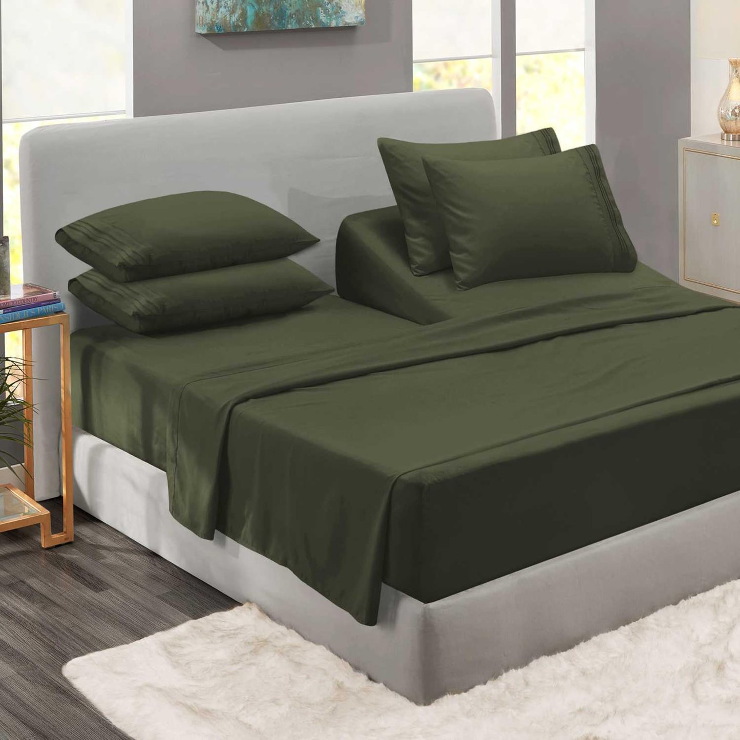 Clara Clark Flex Top King Sheets - Hotel Luxury 6 Piece Bed Sheets for Top Split King Bed - Soft Bedding Sheets & Pillowcases, Head Split King Size.