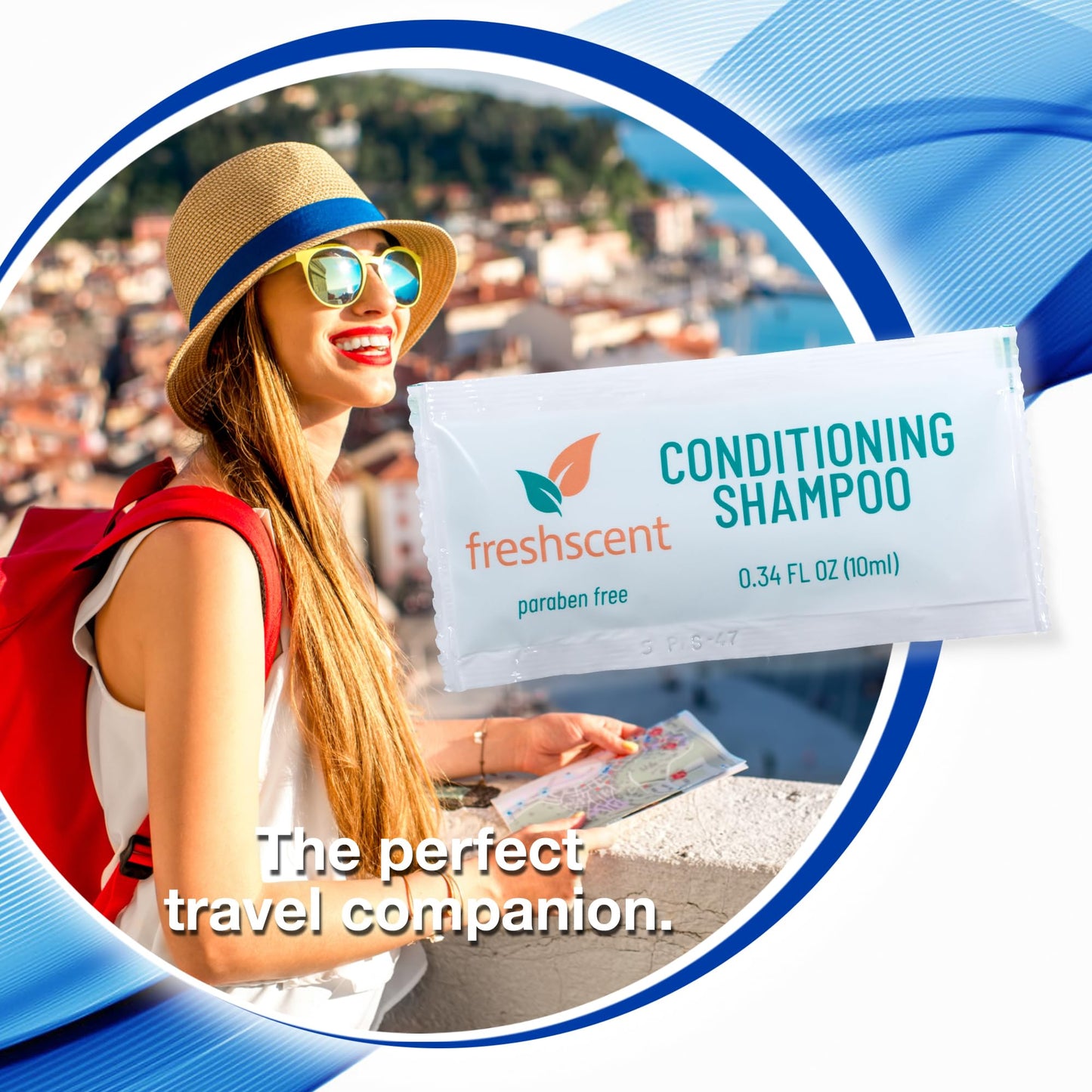 Freshscent Conditioning Shampoo - 100 Count, 0.34 oz Each - Single-Use, Paraben-Free, Easy-Open Travel Size for Hygiene Kits, Shelters, Hotels,