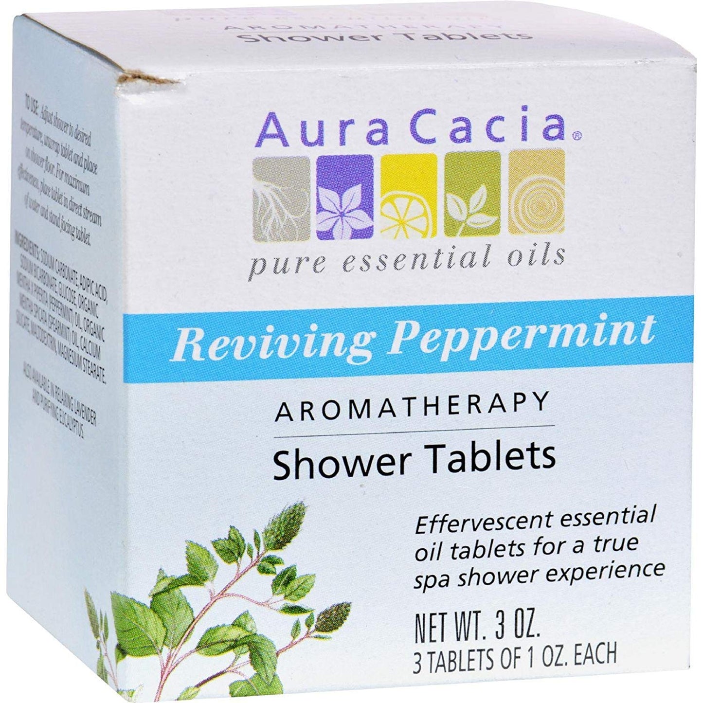 Aura Cacia Aromatherapy Shower Tablets, Reviving Peppermint 3 ea (Pack of 4)