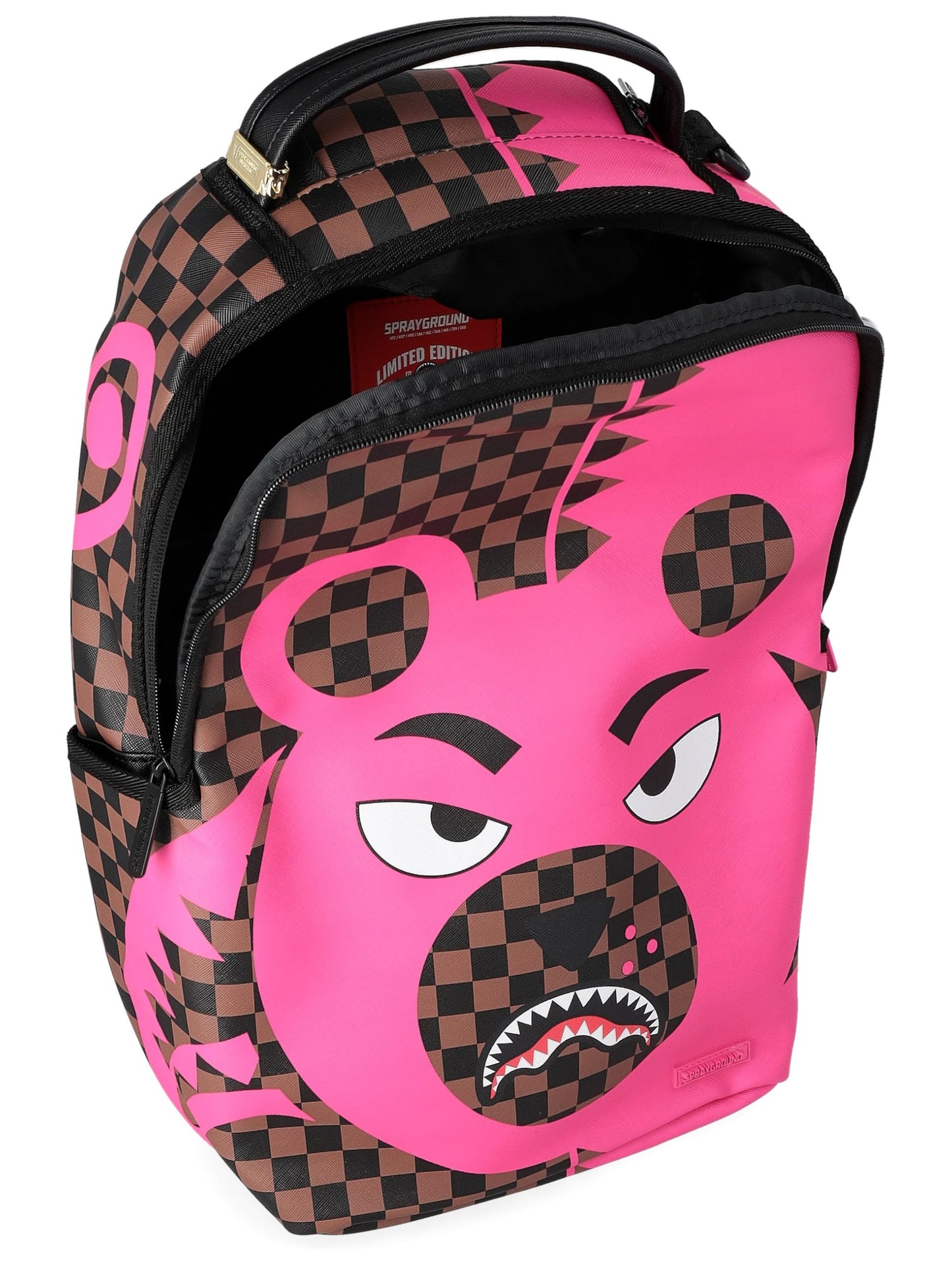 Sprayground Pink Bear Shark Backpack, 18" H x 12" W x 6" D, Brown, Unisex, 20L Capacity, Internal Laptop Sleeve, Multiple Pockets, Travel-Friendly