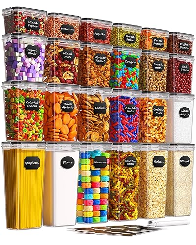 Airtight Food Storage Containers with Lids, 24 PCS Kitchen and Pantry Organization Canisters, BPA-Free, PVC-Free, Food-grade Plastic Leak-proof Jars…