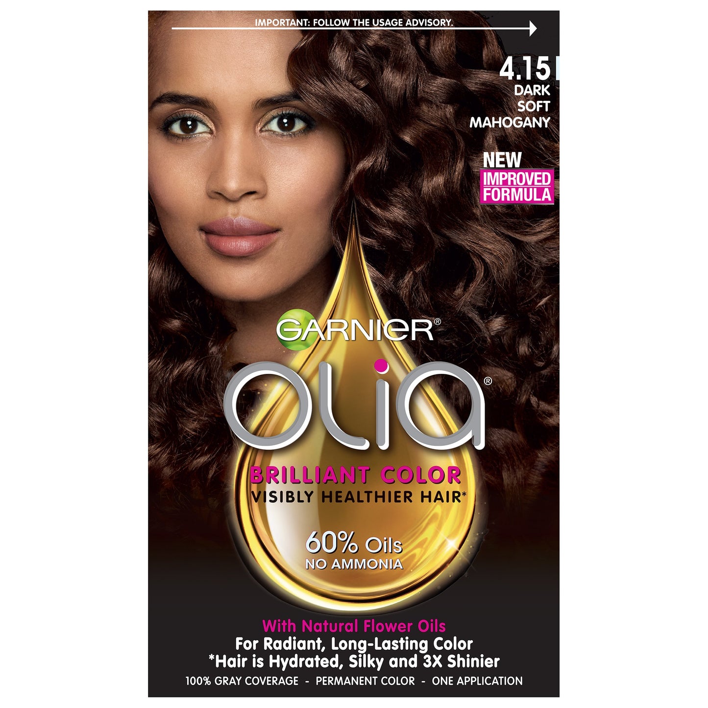 Garnier Olia Oil Powered Permanent Hair Color, 4.15 Dark Soft Mahogany