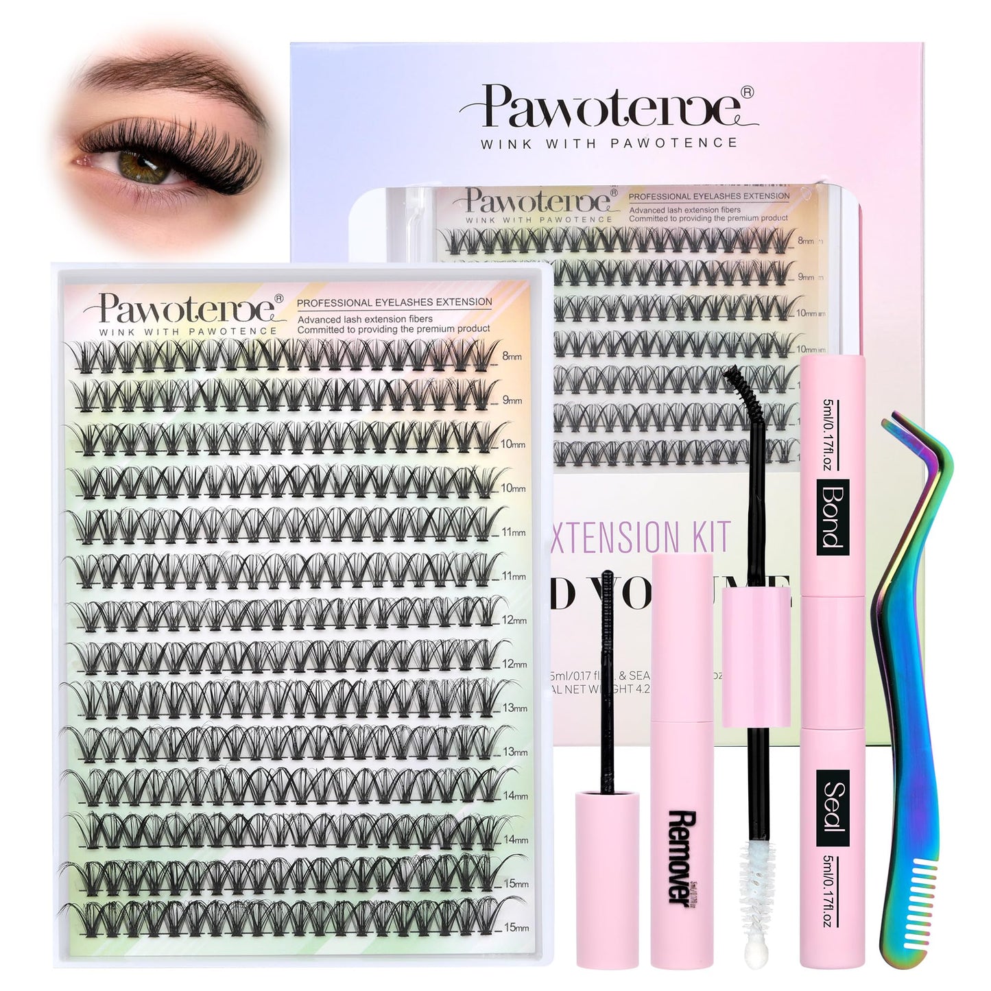 Pawotence Lash Extension Kit DIY 280pcs Individual Lash Clusters Kit 30D Cluster Eyelash Extensions Kit with Lash Bond and Seal, Lash Remover, Lash Beauty and Personal Care Pawotence Default Title