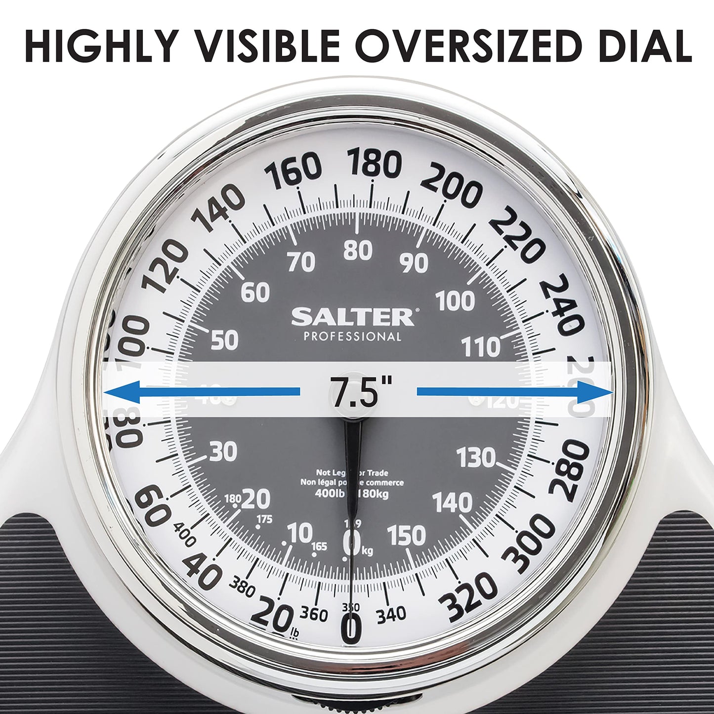 Salter Pro-Helix Professional Oversized Bathroom Scale with Black Vinyl Anti-Slip Bath Mat, 400 LB Capacity, Analog Scale, 18.25" x 13.0" Black/White