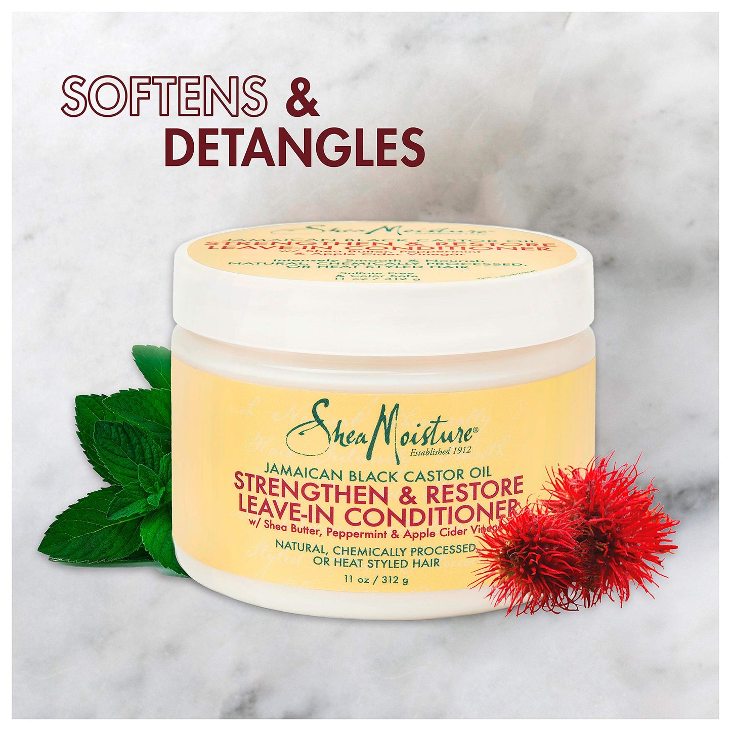 SheaMoisture Leave-In Conditioner with Pure Jamaican Black Castor Oil for Damaged, Over-Processed Hair - Softens and Detangles, 11.5 oz