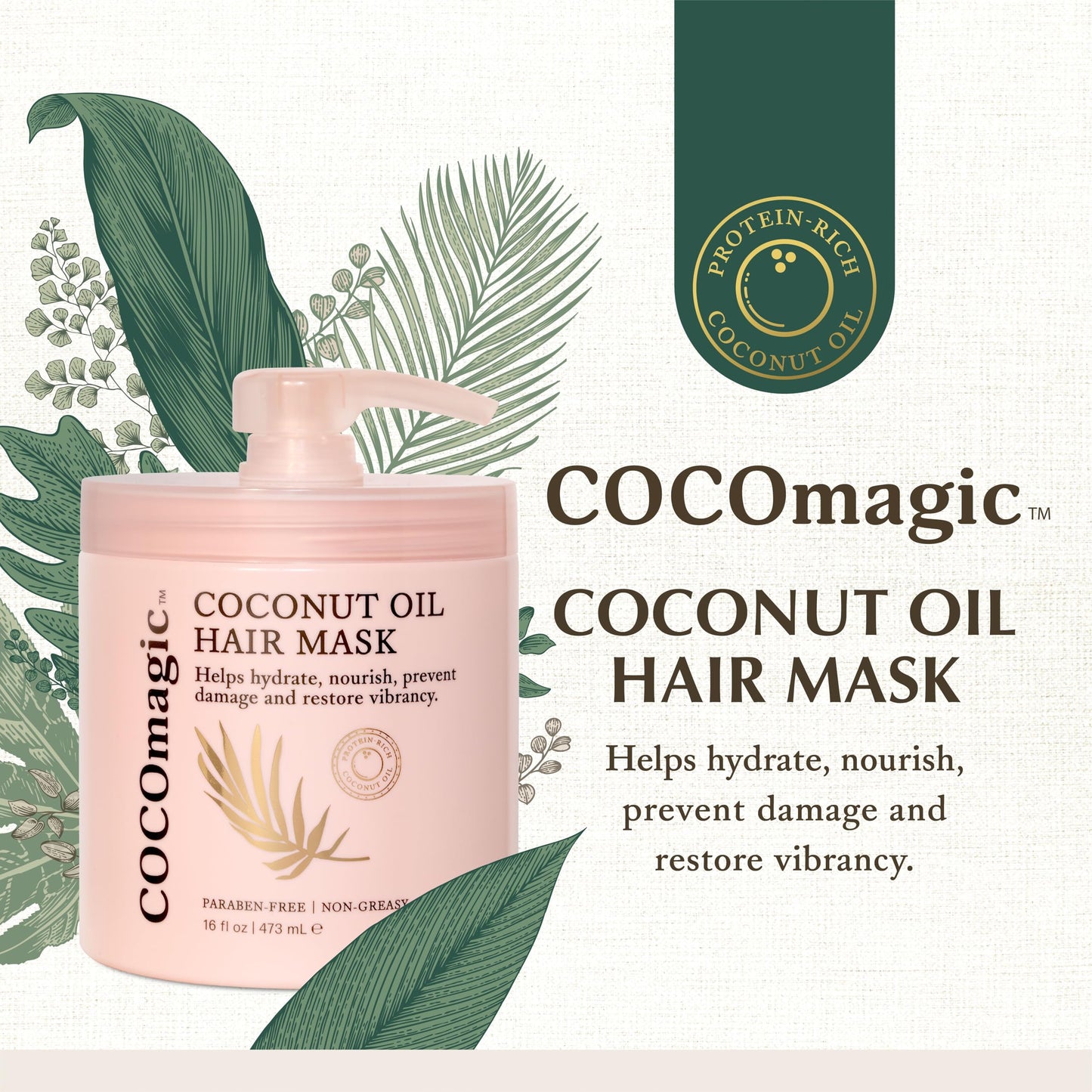 Cocomagic Coconut Oil Hair Mask - Repairs Damage, Prevents Frizz, Restores & Adds Shine | Protein Rich & Extra Hydrating | Paraben Free, Cruelty