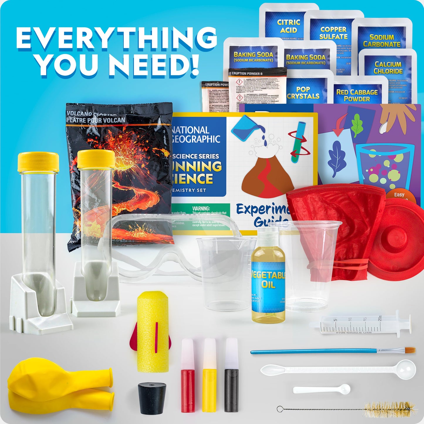 National Geographic Stunning Chemistry Set – Mega Science Kit with 45 Experiments, Volcano & Rocket Launch STEM Projects for Kids Ages 8–12, Science Toys