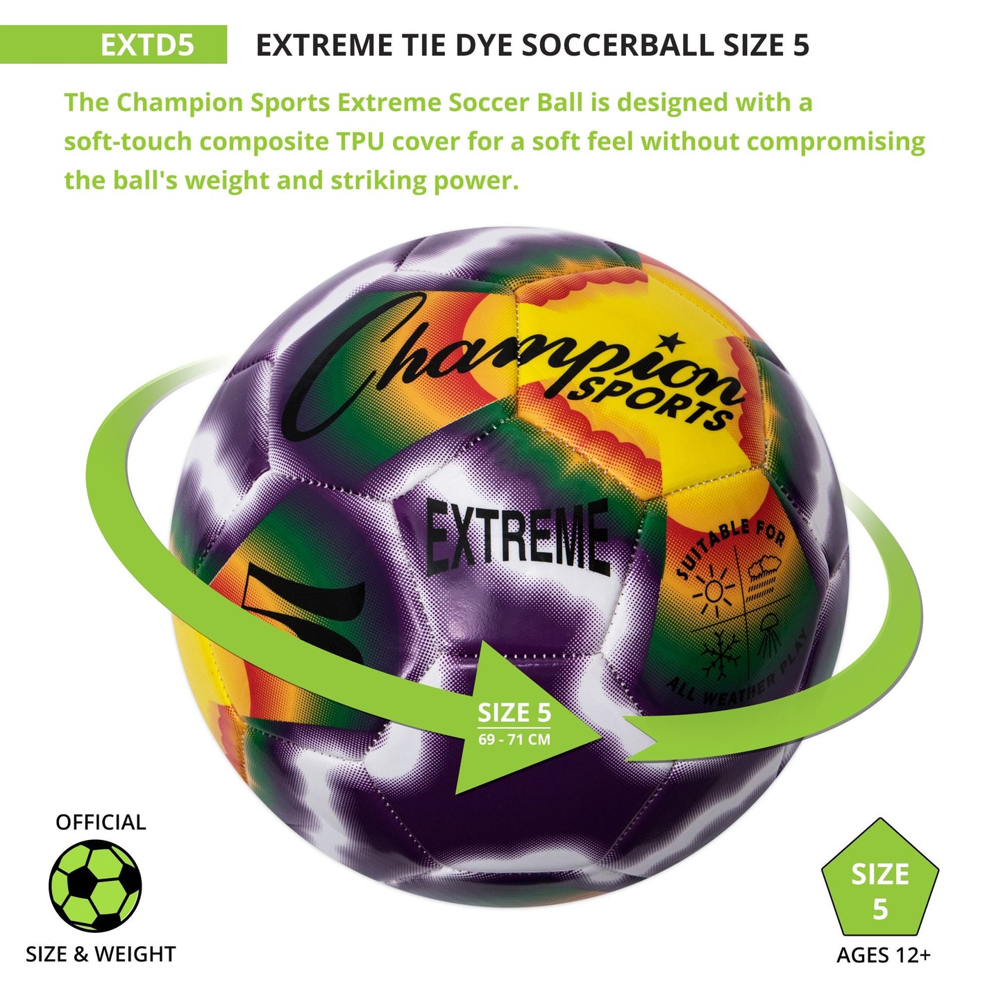 Champion Sports Extreme Tie Dye Size 5 Composite Soccer Ball