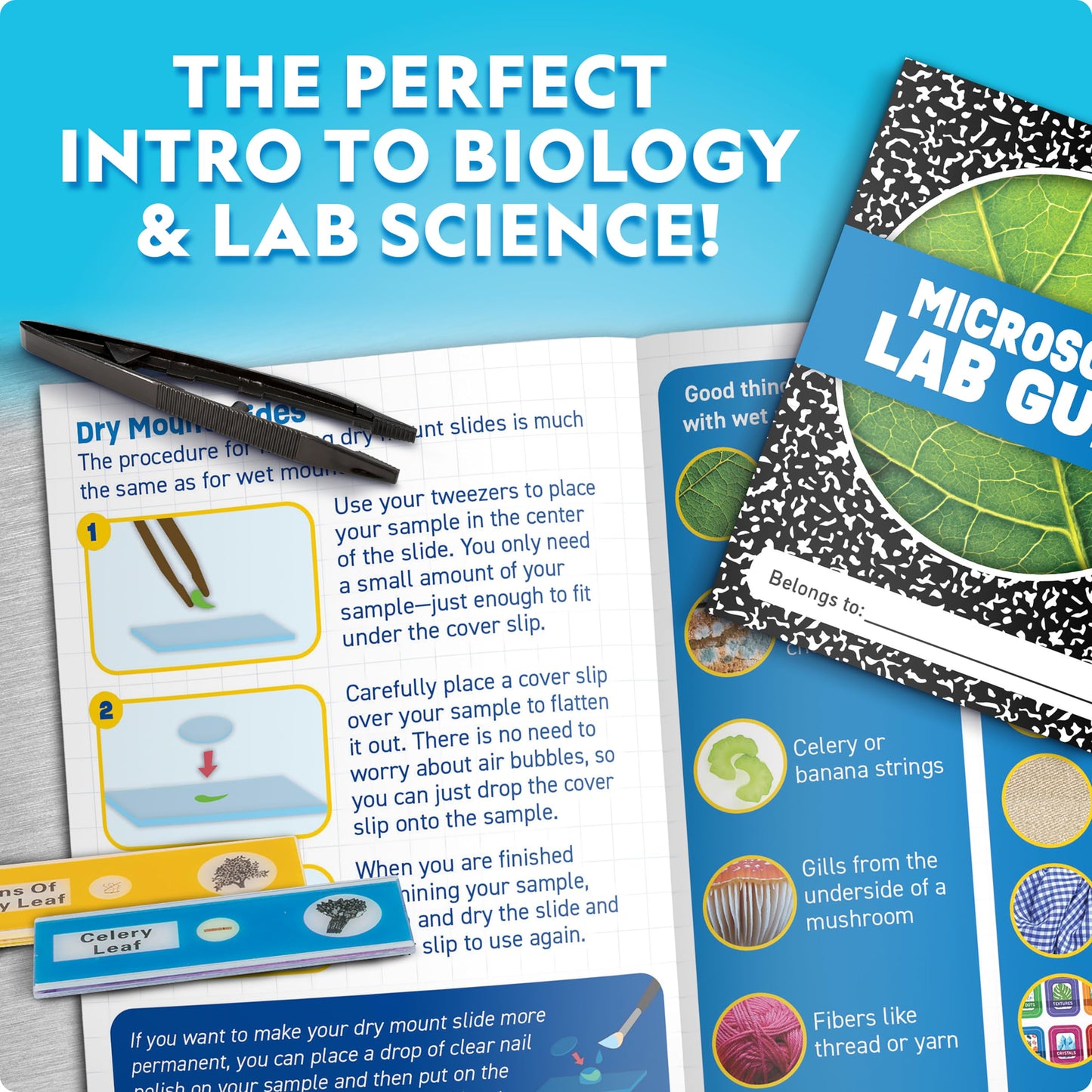 Blue Marble National Geographic Junior Microscope – Kids Science Kit with 250x Magnification, 12 Slides & Lab Guide, STEM Toy Ages 6–12