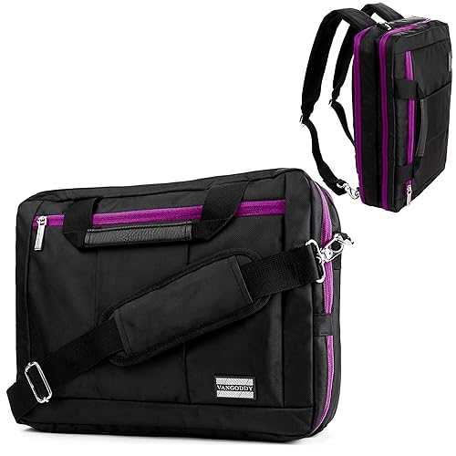 Vangoddy El Prado 3-in-1 10" 12 inch Laptop Messenger Bag Backpack (Purple Black)