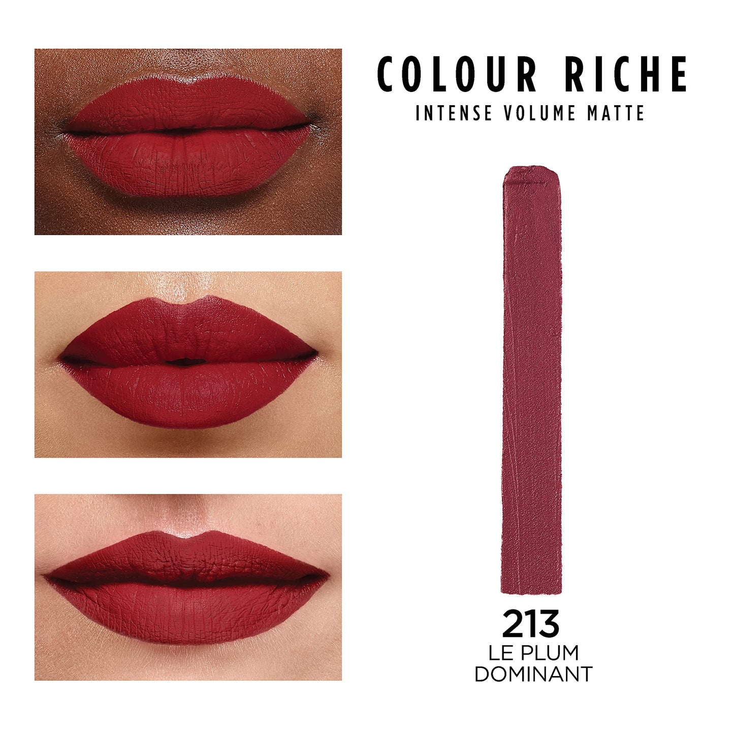 L'Oreal Paris Colour Riche Intense Volume Matte Lipstick, Lip Color Infused with Hyaluronic Acid for up to 16hr All Day Comfort, Le Plum Dominant,