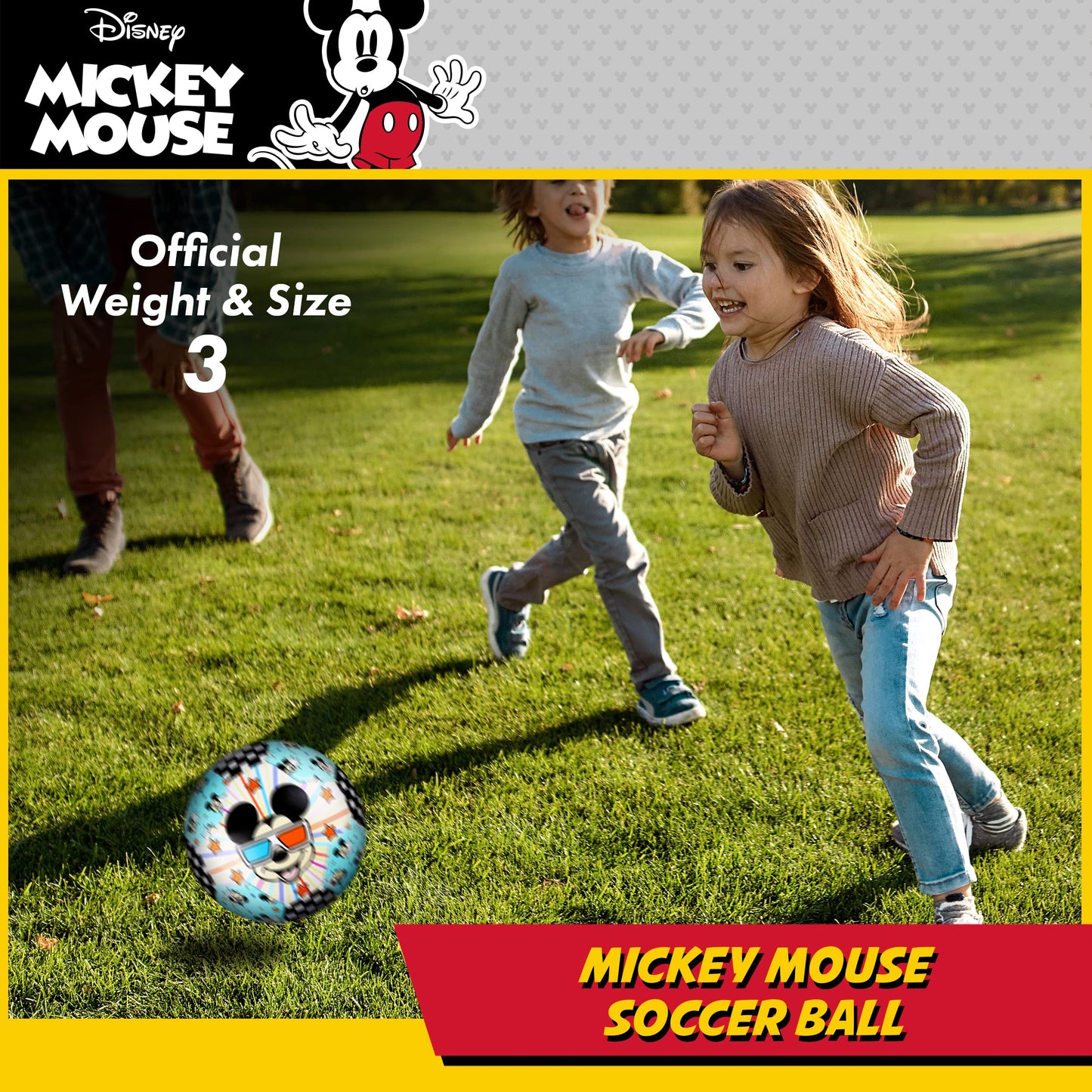 Disney Mickey Mouse Kids Soccer Ball Size 3, Officially Licensed Futbol for Boys and Girls Soccer Players, Multi