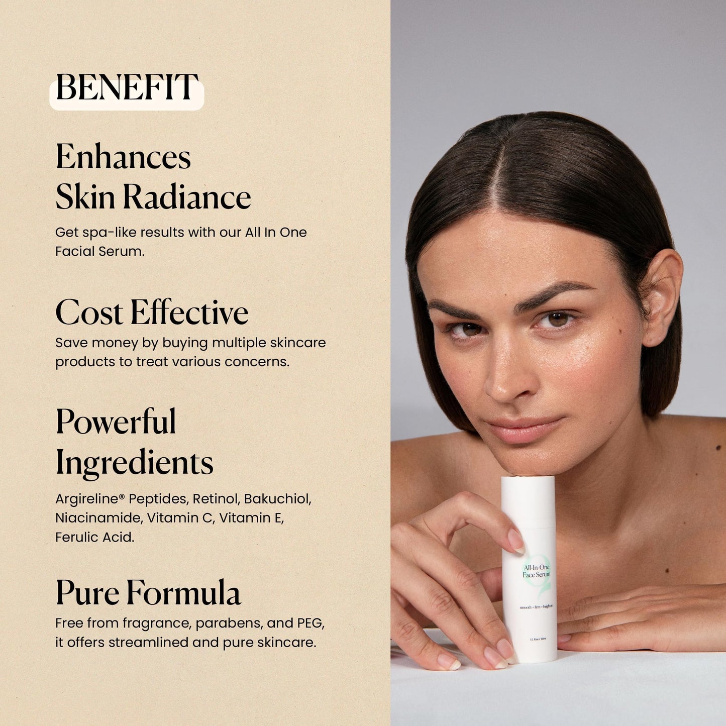 Qure All In One Hyaluronic Acid Serum for Face, Facial Serum With Niacinamides, Retinol, Lactic & Mandelic Acid, Bakuchiol, Peptides & Vitamin C