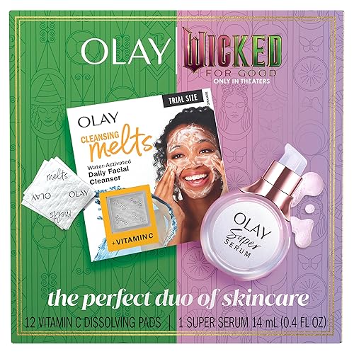 Olay x Wicked: For Good: Perfect Duo Skin Care Set, Skin Care Gift Set, 2pc, Vitamin C Cleansing Melts 12 Count, Super Serum Trial Size 0.4 FL OZ