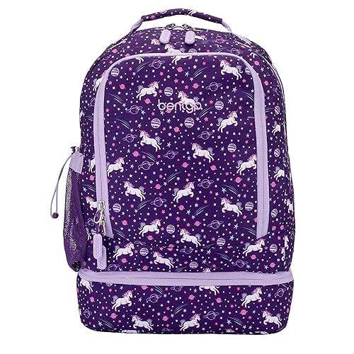 Bentgo Kids 2-in-1 Backpack & Insulated Lunch Bag - Durable 16” Backpack & Lunch Container in Unique Prints for School & Travel - Water Resistant, Padded & Large Compartments (Unicorn)