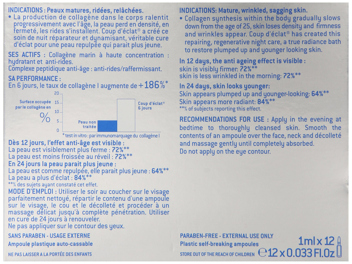 Coup d'Eclat 12 Piece Marine Collagen Ampoules - Anti-Aging Skin Care, Rejuvenating Facial Serum for Fine Lines & Wrinkles, Plumping & Hydrating, 12