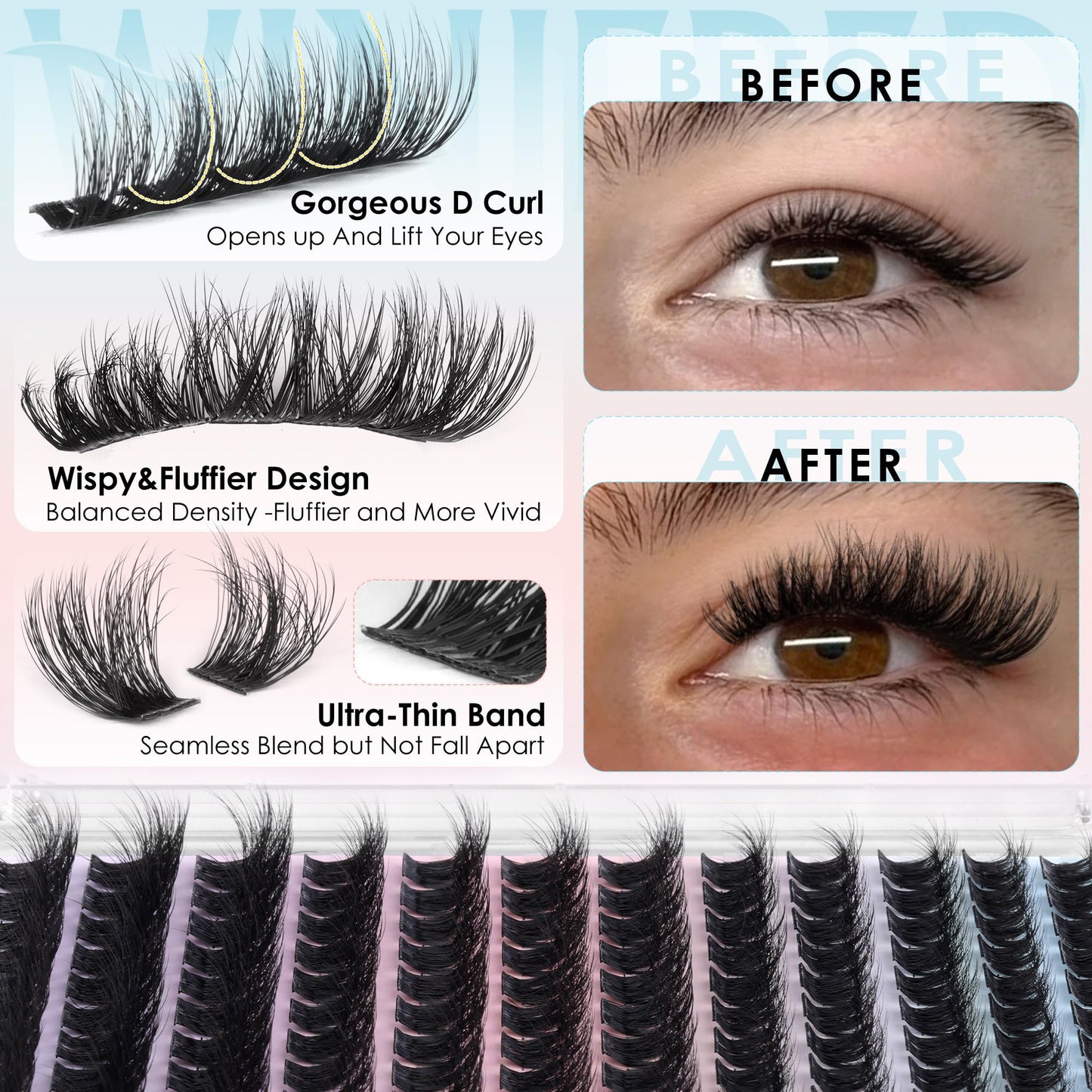 Winifred Lash Clusters Kit Wispy Cluster Eyelash Extensions Fluffy Eyelash Clusters Kit Natural DIY Lash Clusters 10-16mm Lash Extensions D Curve Beauty and Personal Care Winifred