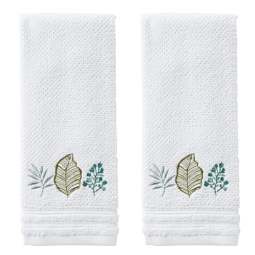 SKL Home Sprouted Palm Hand Towel Set, White, 2 Count