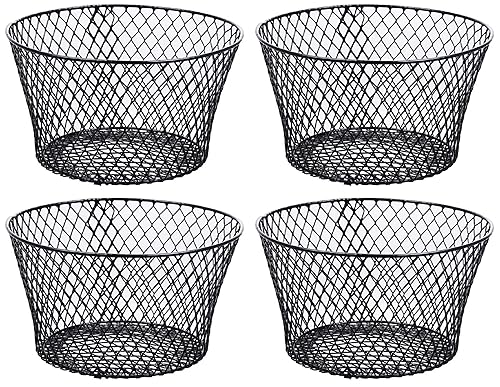 Small Metal Rectangular, Oval and Round Wire Baskets with Handles, Black and White, 4-ct Sets (Round Black Without Handles)