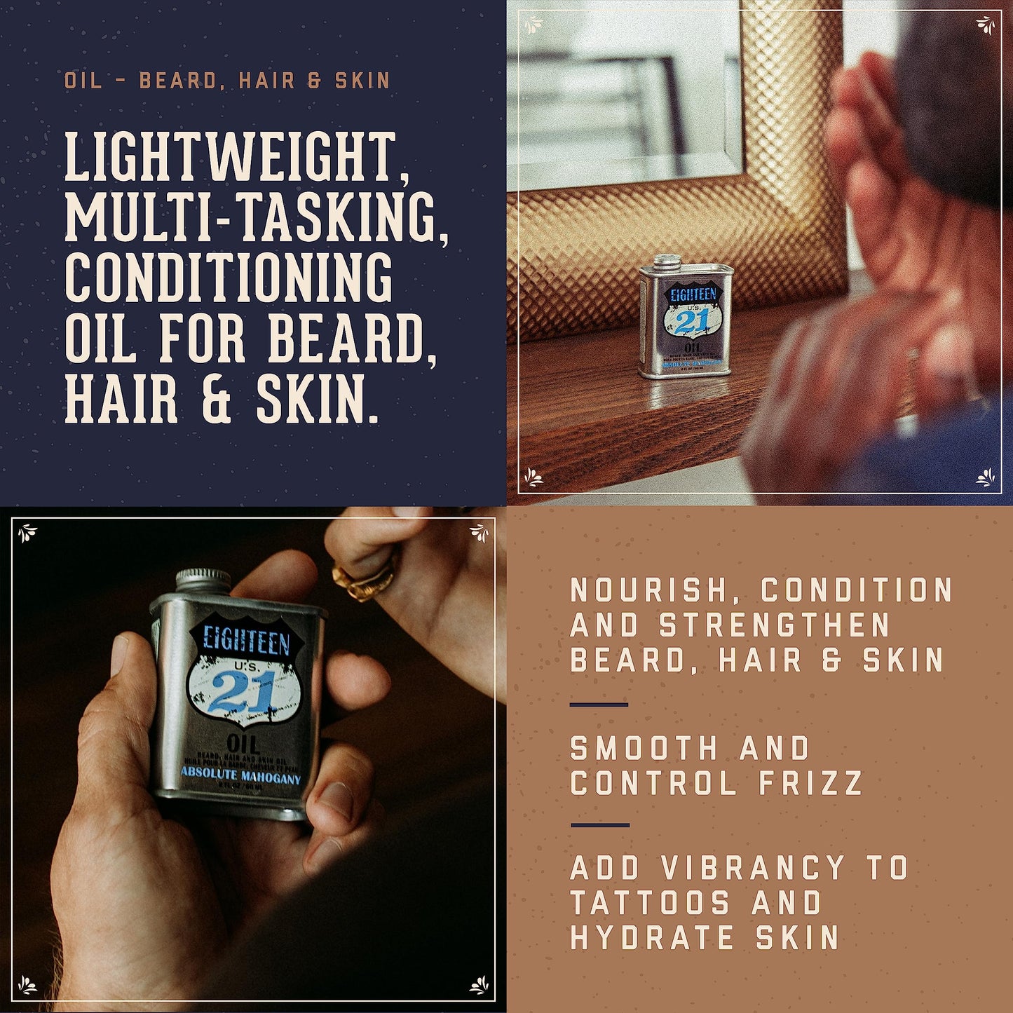 18.21 Man Made OIL - Beard, Hair & Skin - Absolute Mahogany, 2 oz.