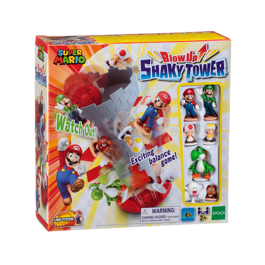 Epoch Games Super Mario Blow Up! Shaky Tower – Tabletop Balancing Skill Game with Collectible Mario Action Figures (1 Pack)