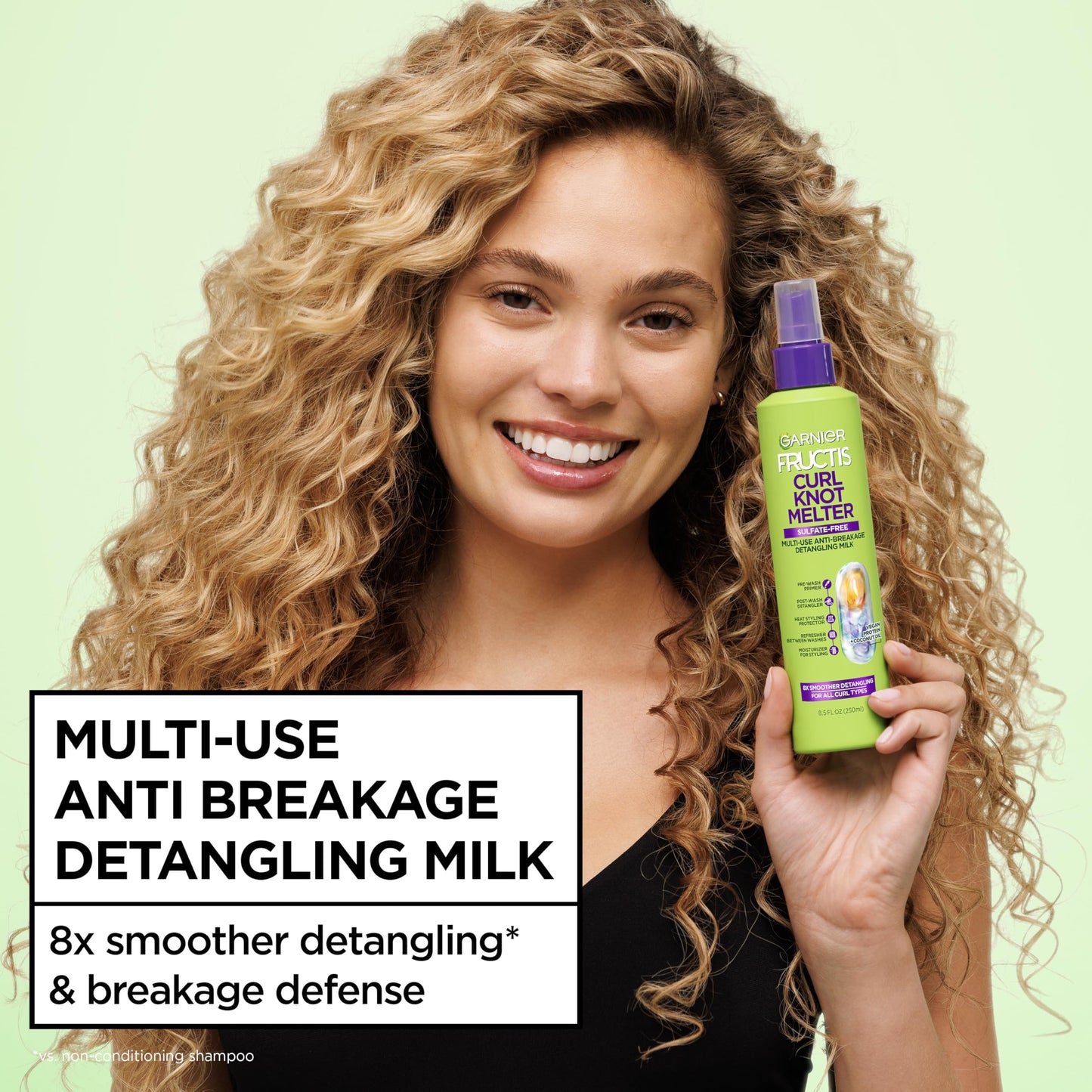 Garnier Fructis Curl Knot Melter Multi-Use Anti-Breakage Detangling Milk, Moisturizing Detangler Spray and Heat Protectant For All Curl Types, Made Beauty and Personal Care Garnier