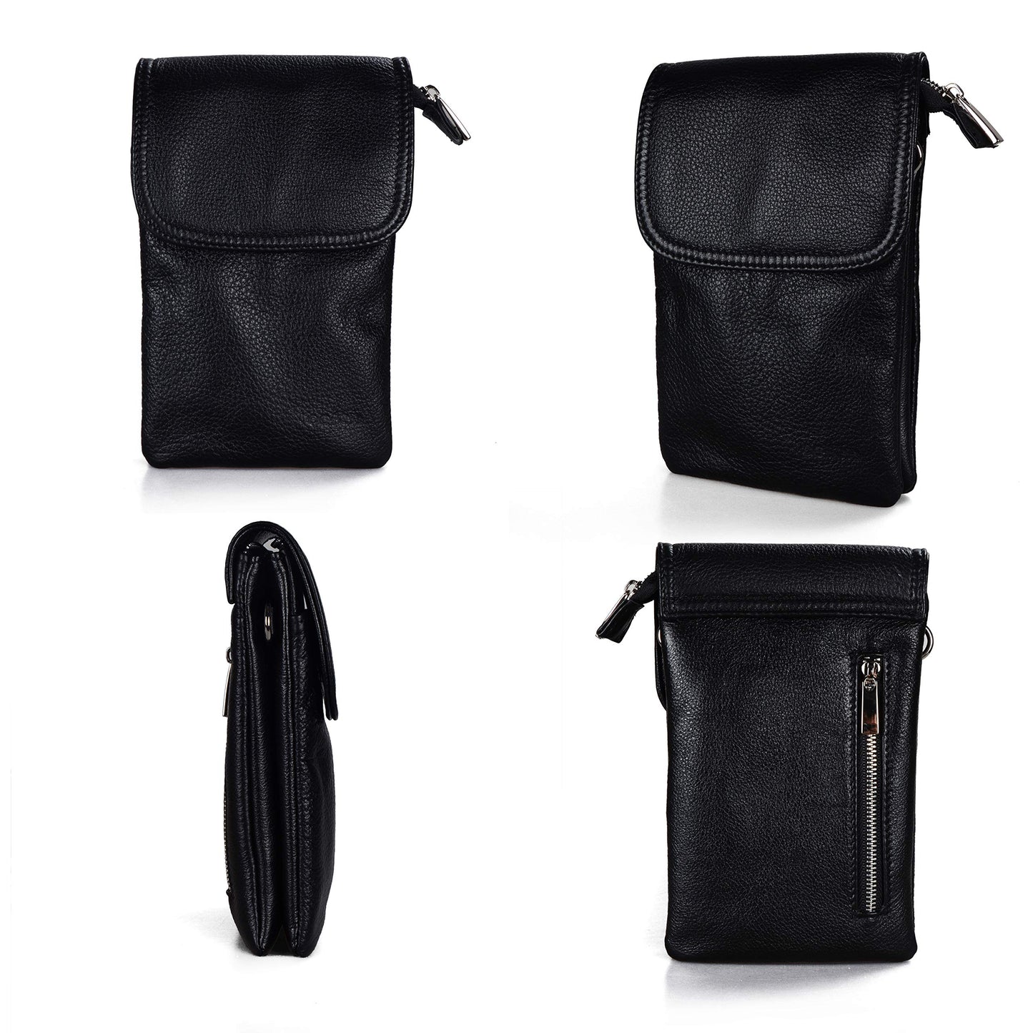 befen Black Genuine Leather Small Crossbody Bags for Women